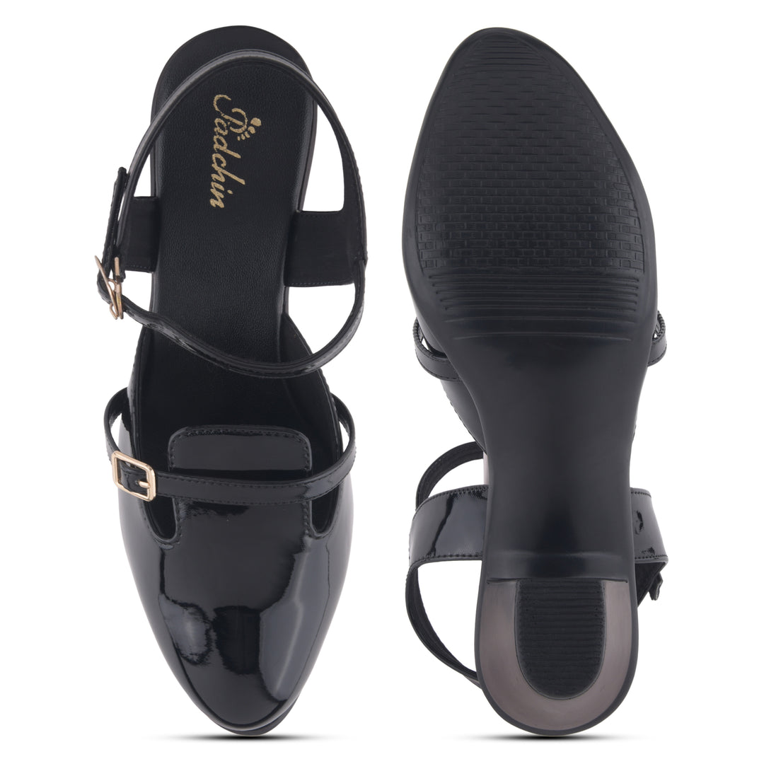 Women's Patent Leather Finish Mary Jane Slingback Block Heels Pumps