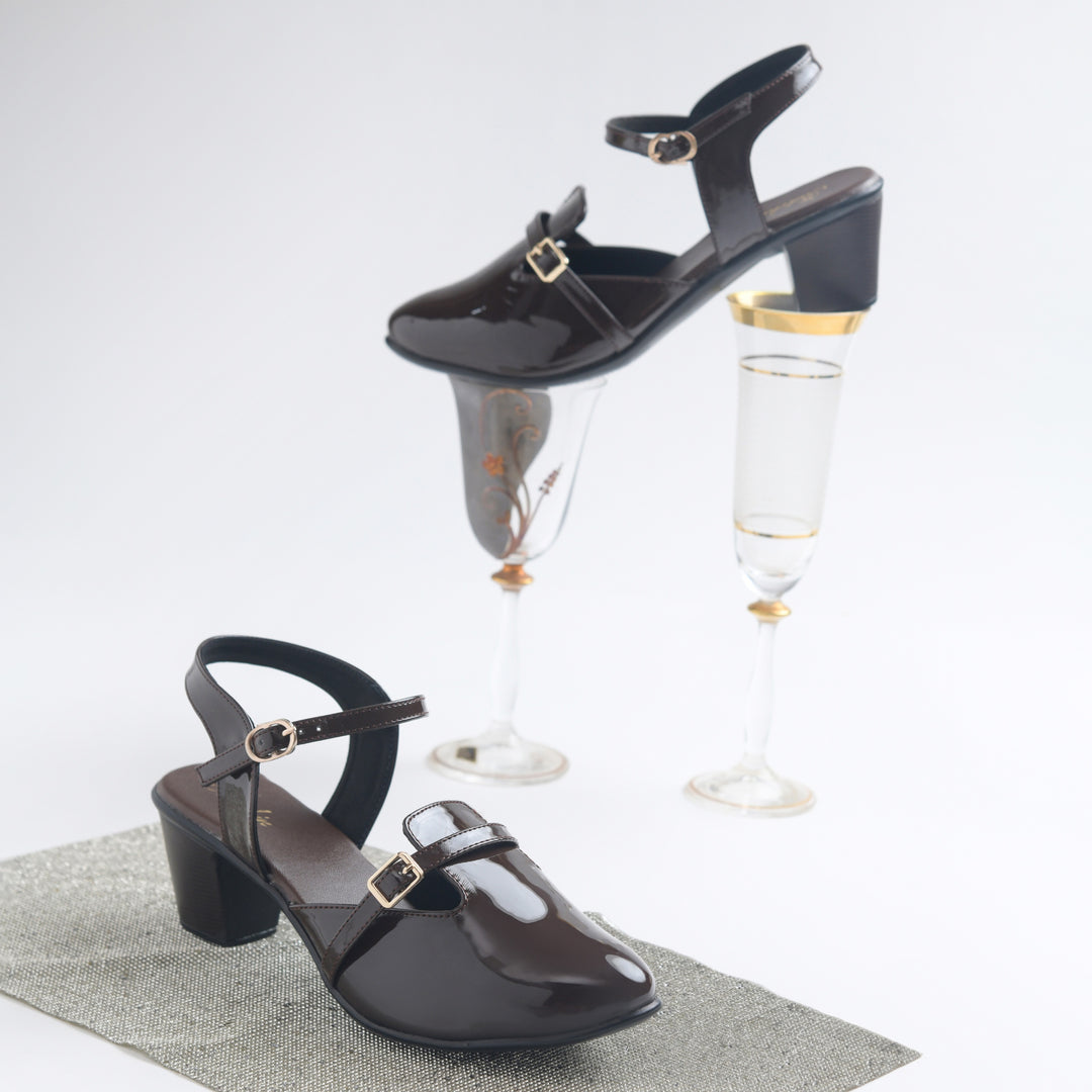 Women's Patent Leather Finish Mary Jane Slingback Block Heels Pumps