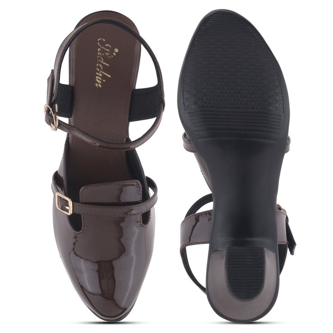 Women's Patent Leather Finish Mary Jane Slingback Block Heels Pumps