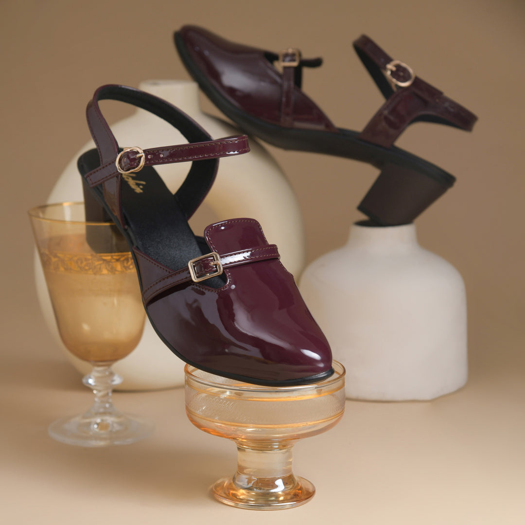 Women's Patent Leather Finish Mary Jane Slingback Block Heels Pumps