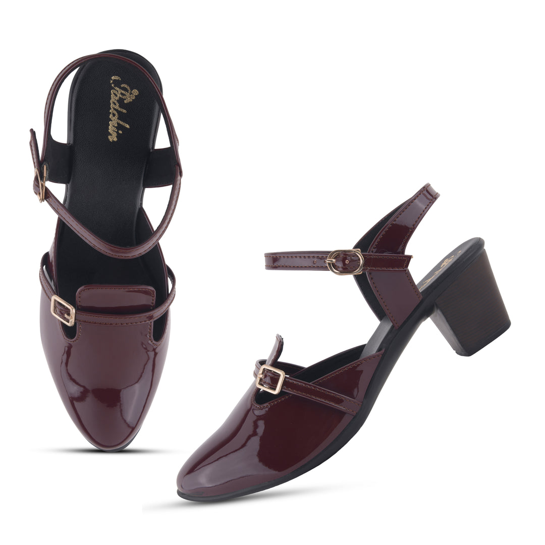Women's Patent Leather Finish Mary Jane Slingback Block Heels Pumps