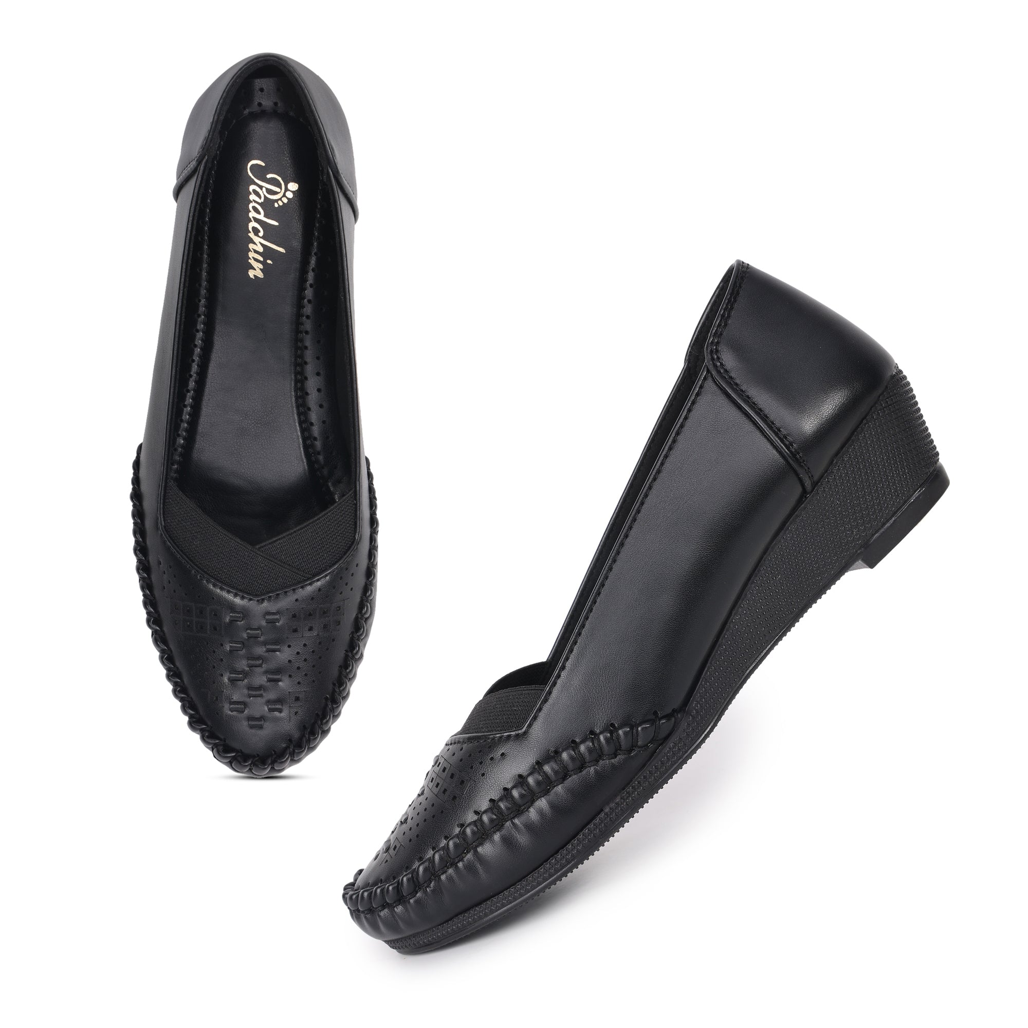 Laser Perforation Wedge Heeled Moccasin Loafers