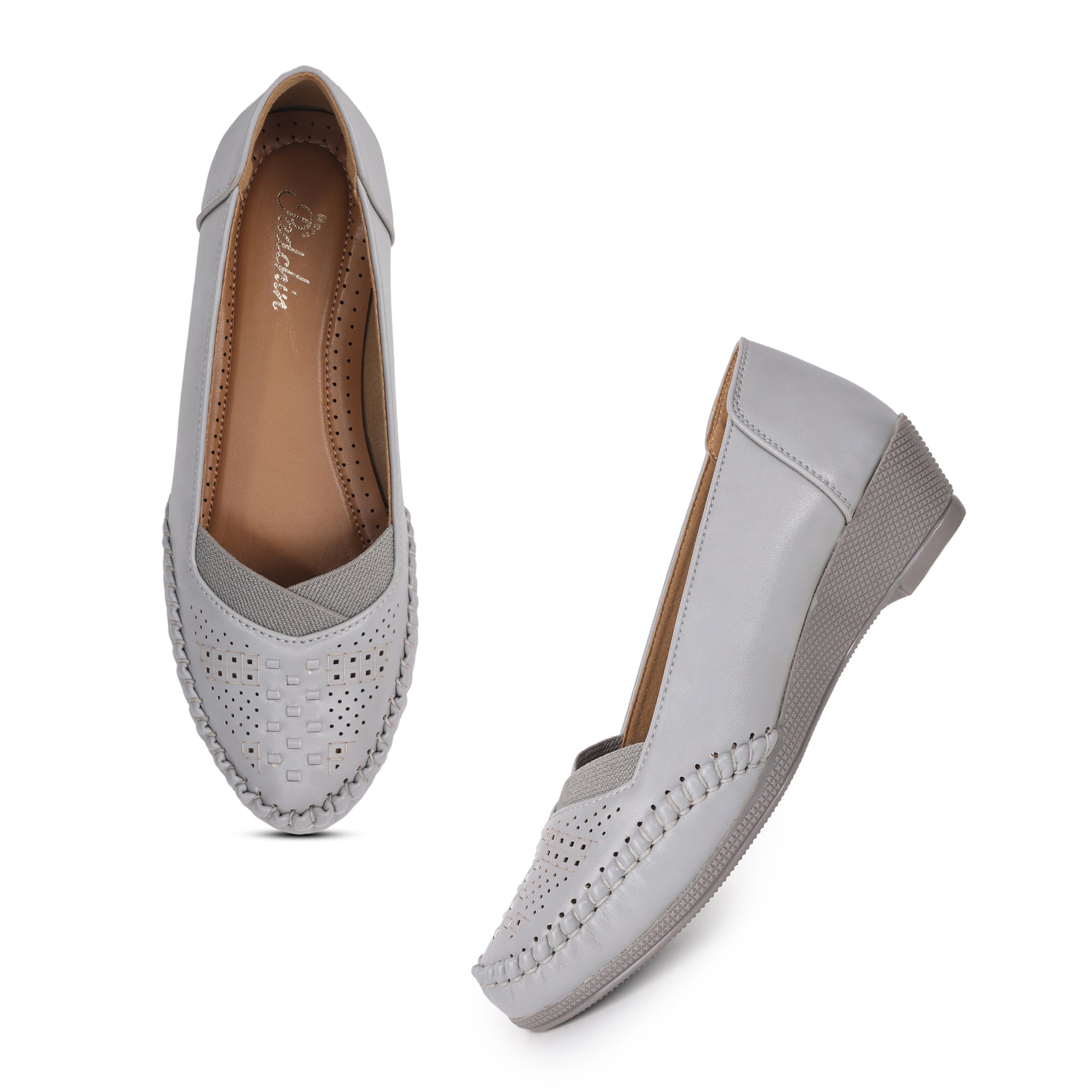 Laser Perforation Wedge Heeled Moccasin Loafers