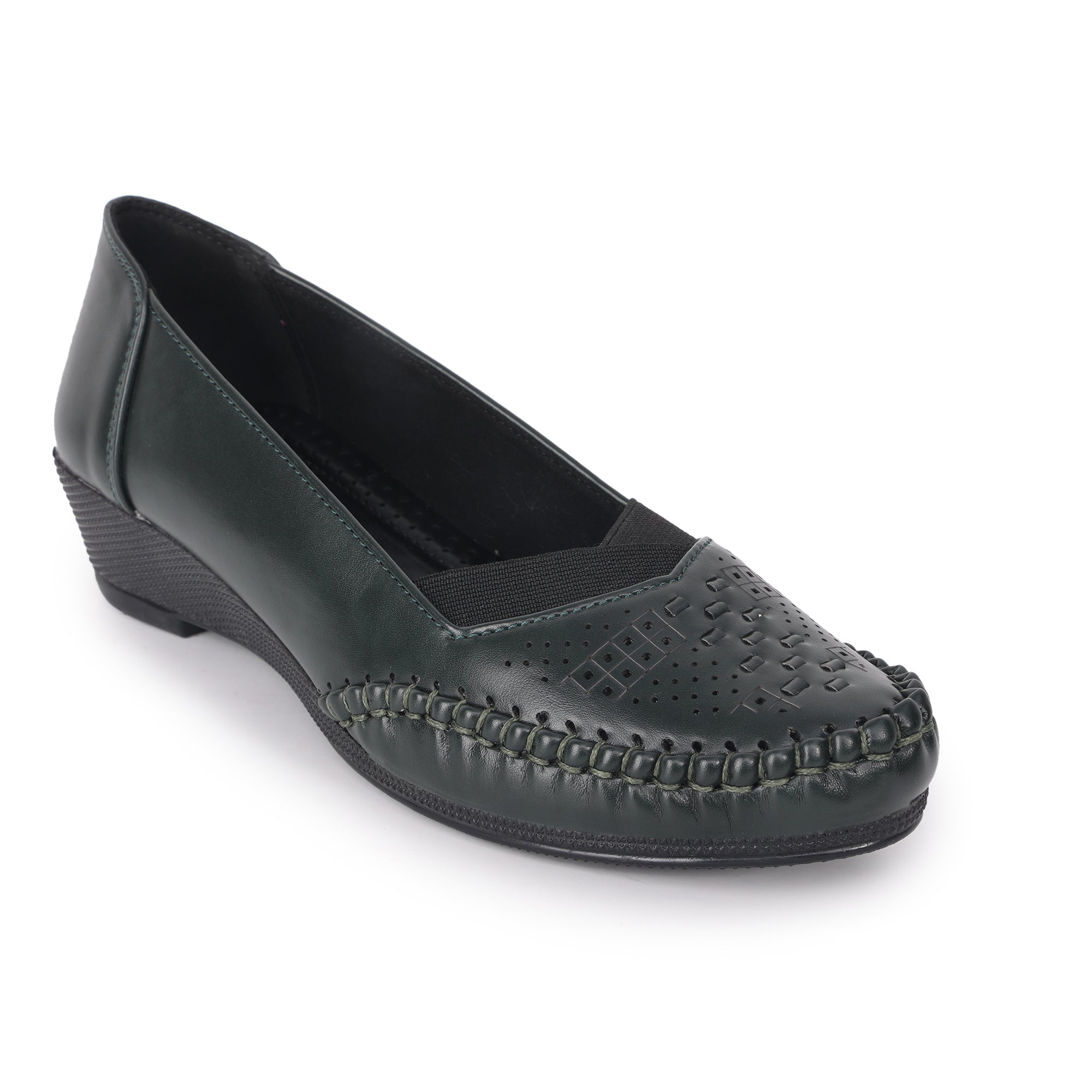 Laser Perforation Wedge Heeled Moccasin Loafers