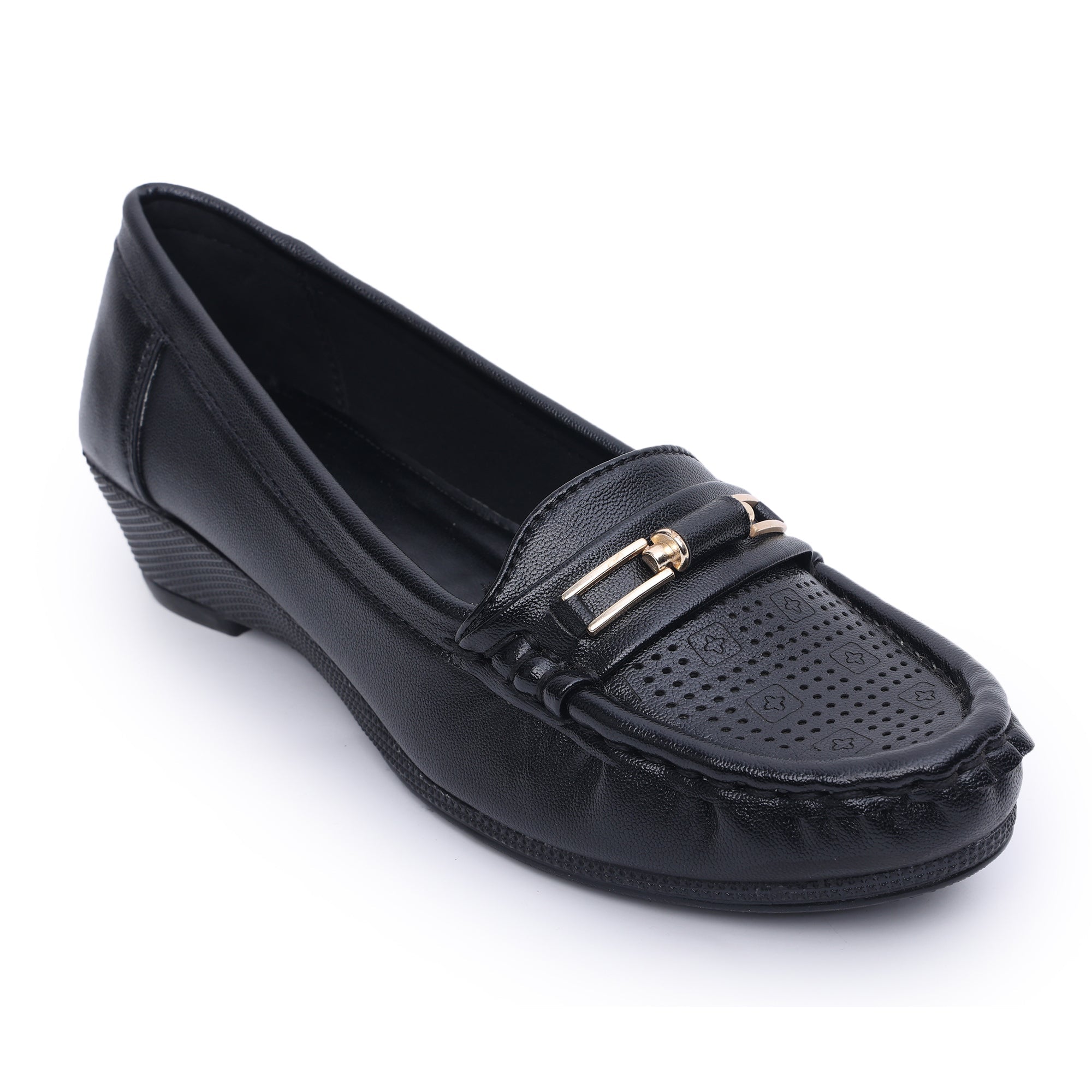 Buckle Detailed Wedge Heeled Moccasin Loafers