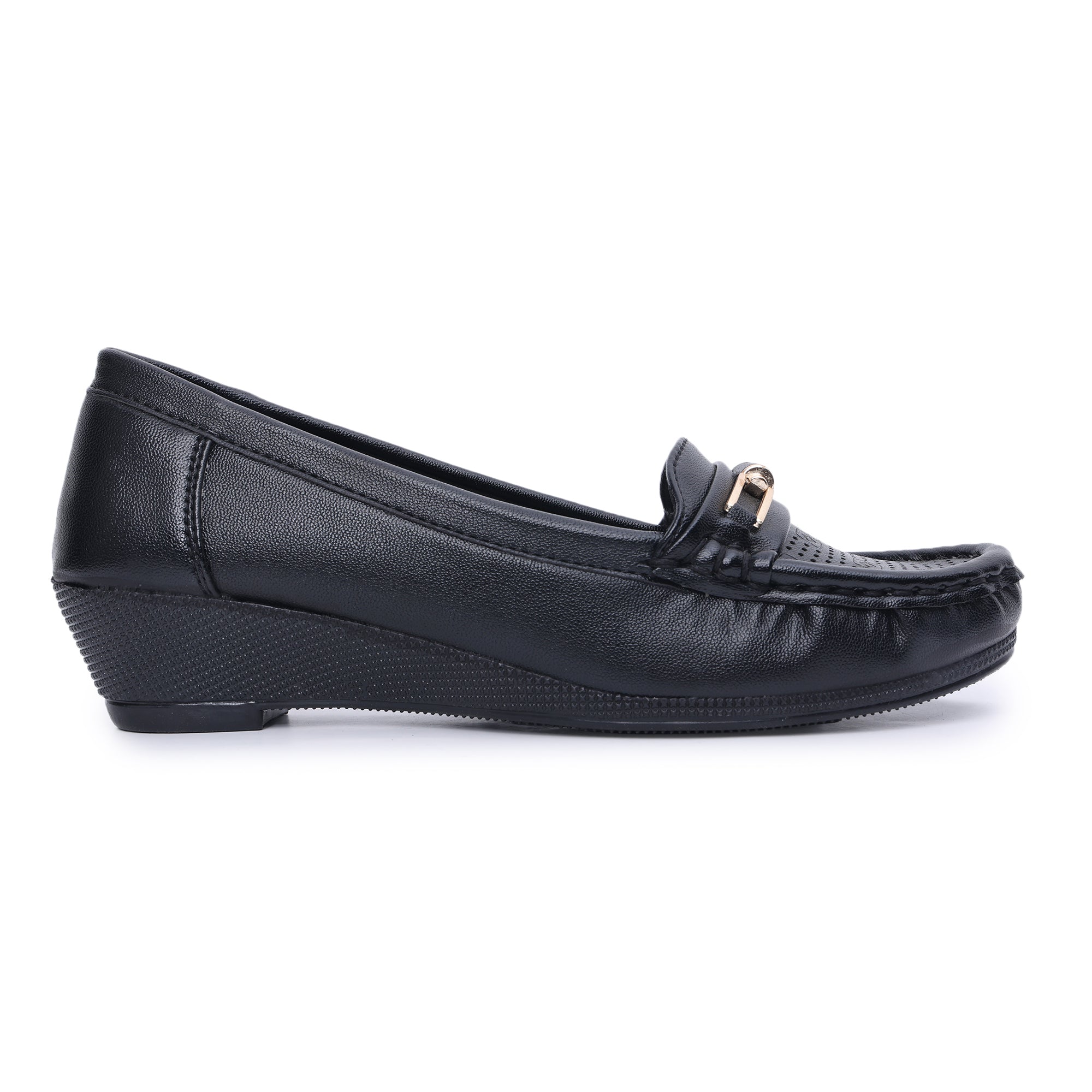 Buckle Detailed Wedge Heeled Moccasin Loafers