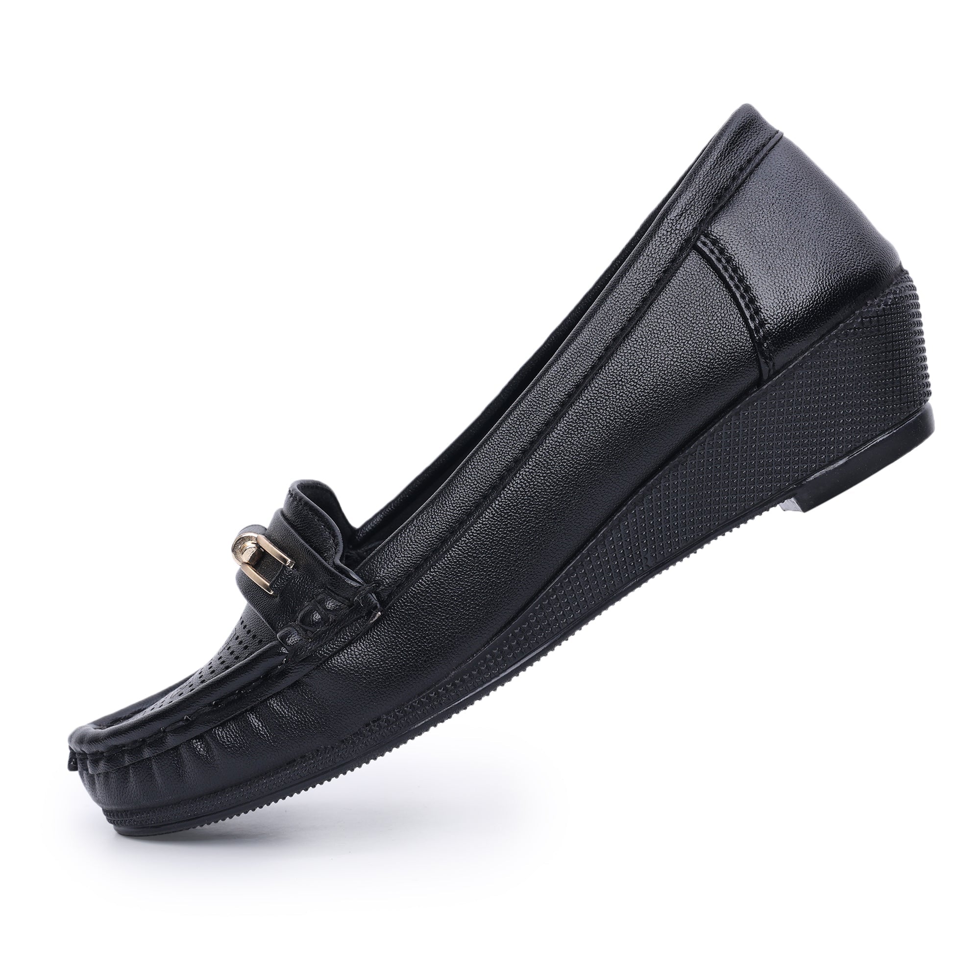 Buckle Detailed Wedge Heeled Moccasin Loafers