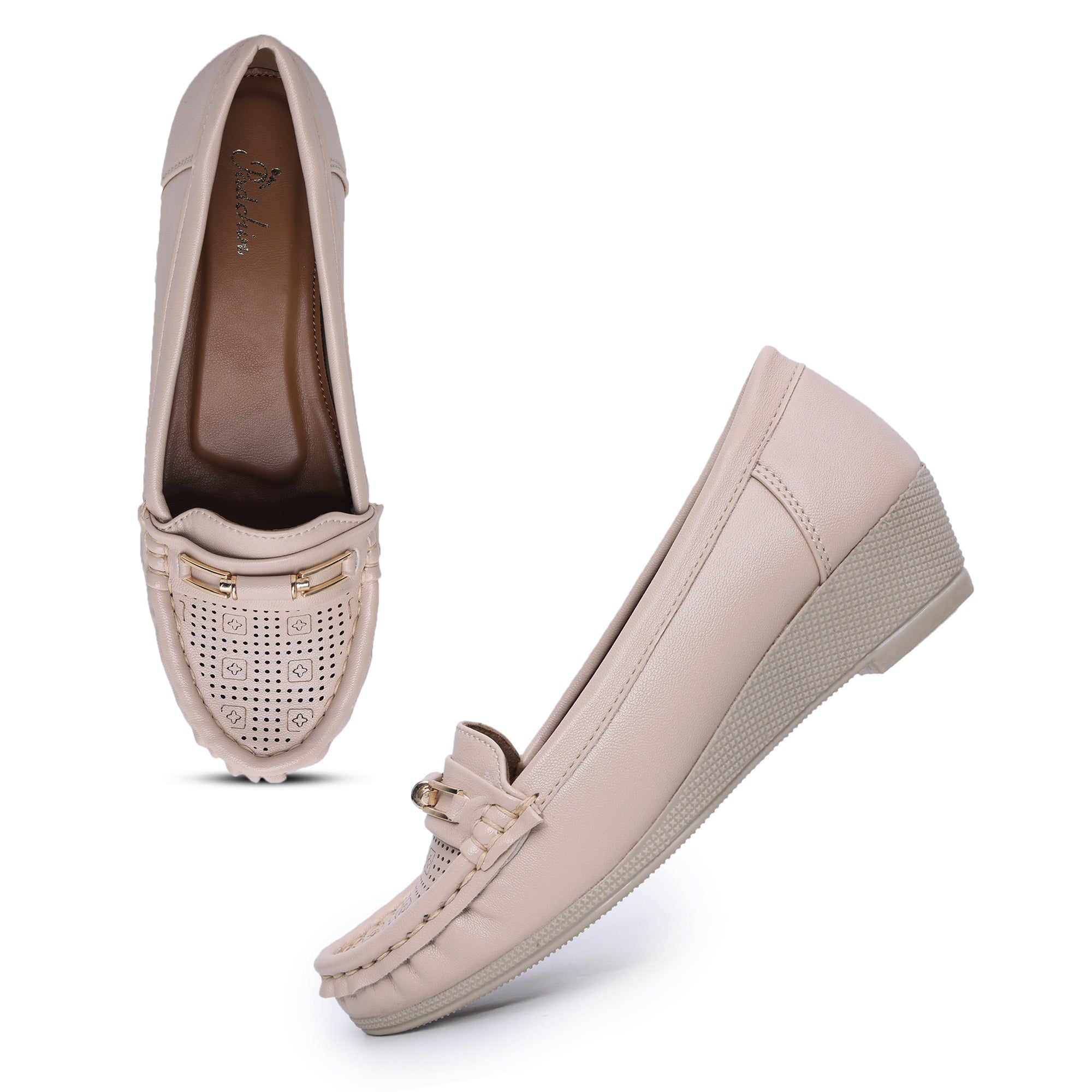 Buckle Detailed Wedge Heeled Moccasin Loafers