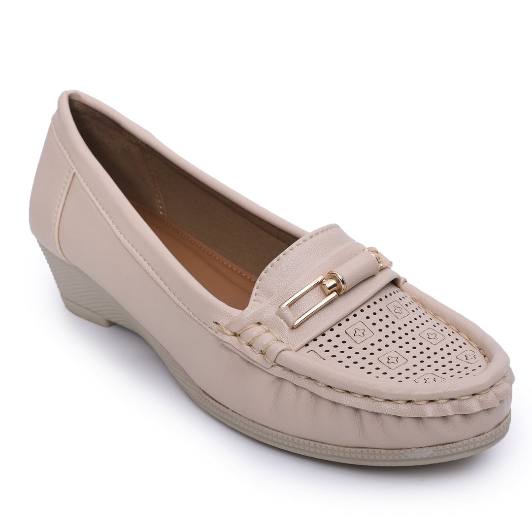 Buckle Detailed Wedge Heeled Moccasin Loafers