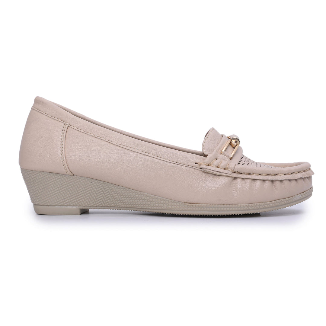 Buckle Detailed Wedge Heeled Moccasin Loafers