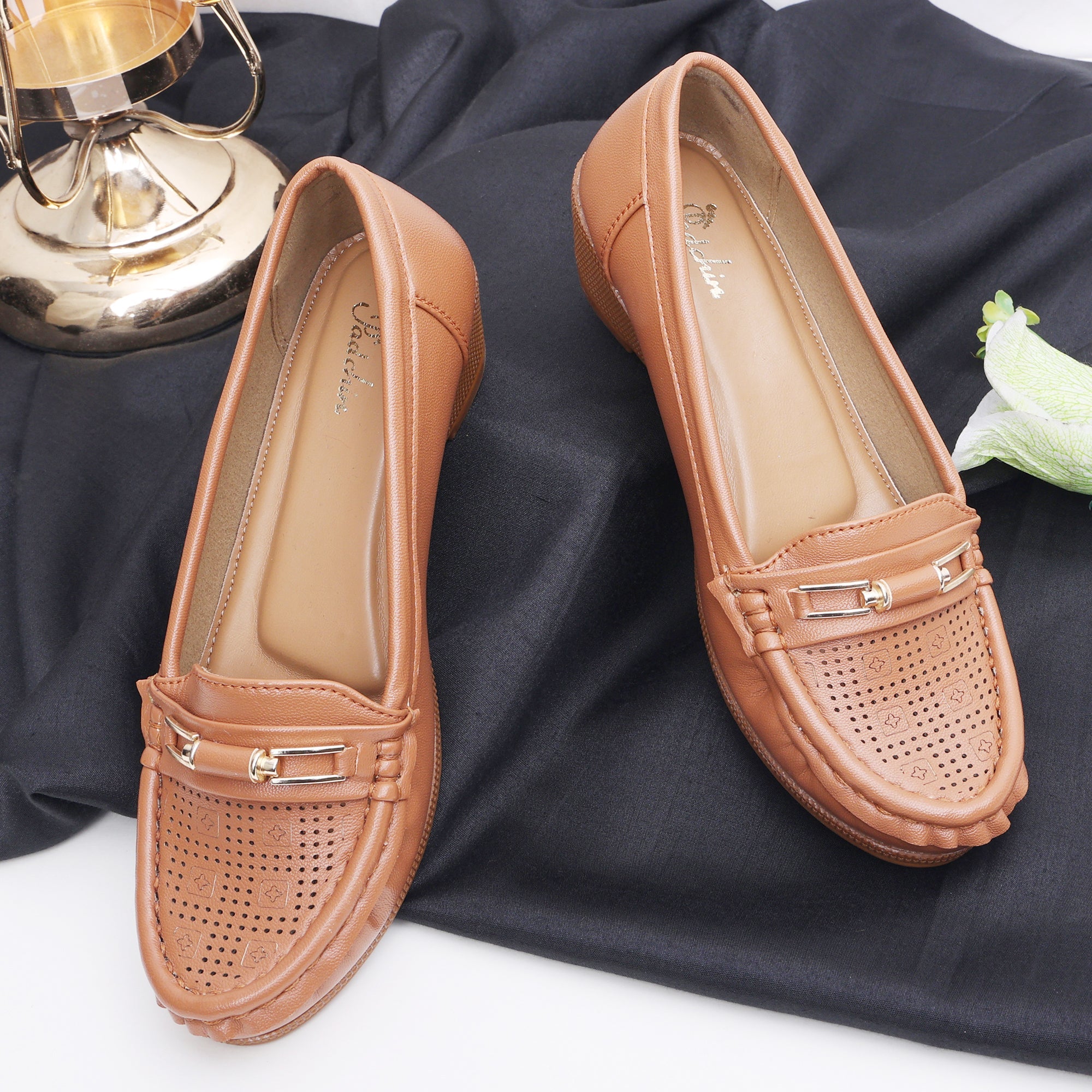 Buckle Detailed Wedge Heeled Moccasin Loafers