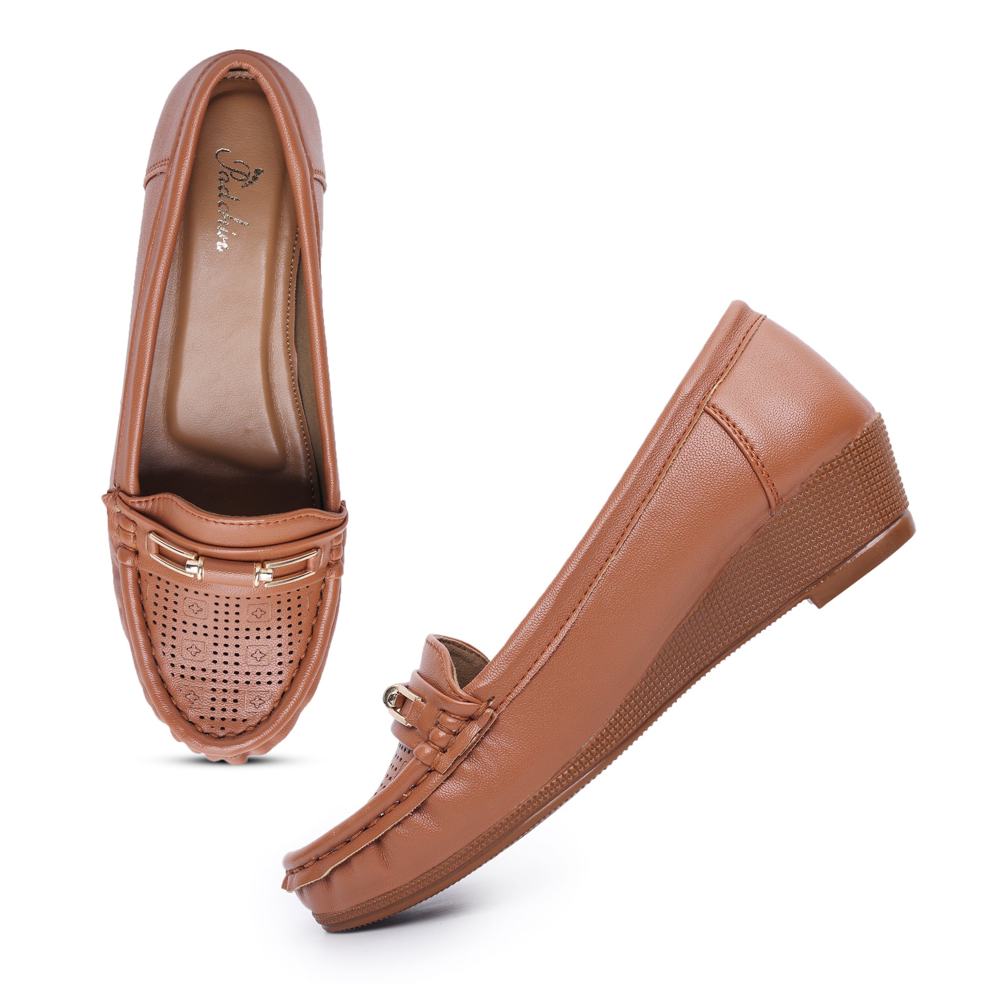 Buckle Detailed Wedge Heeled Moccasin Loafers