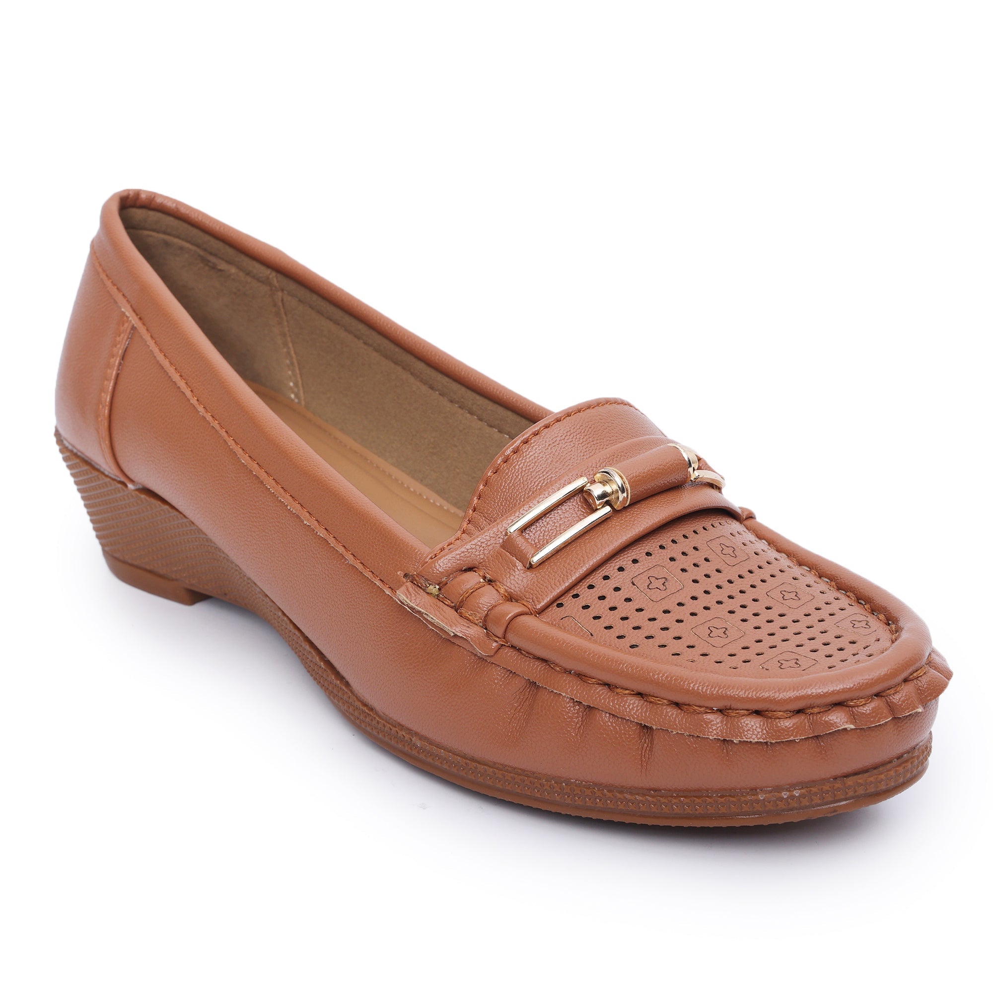 Buckle Detailed Wedge Heeled Moccasin Loafers