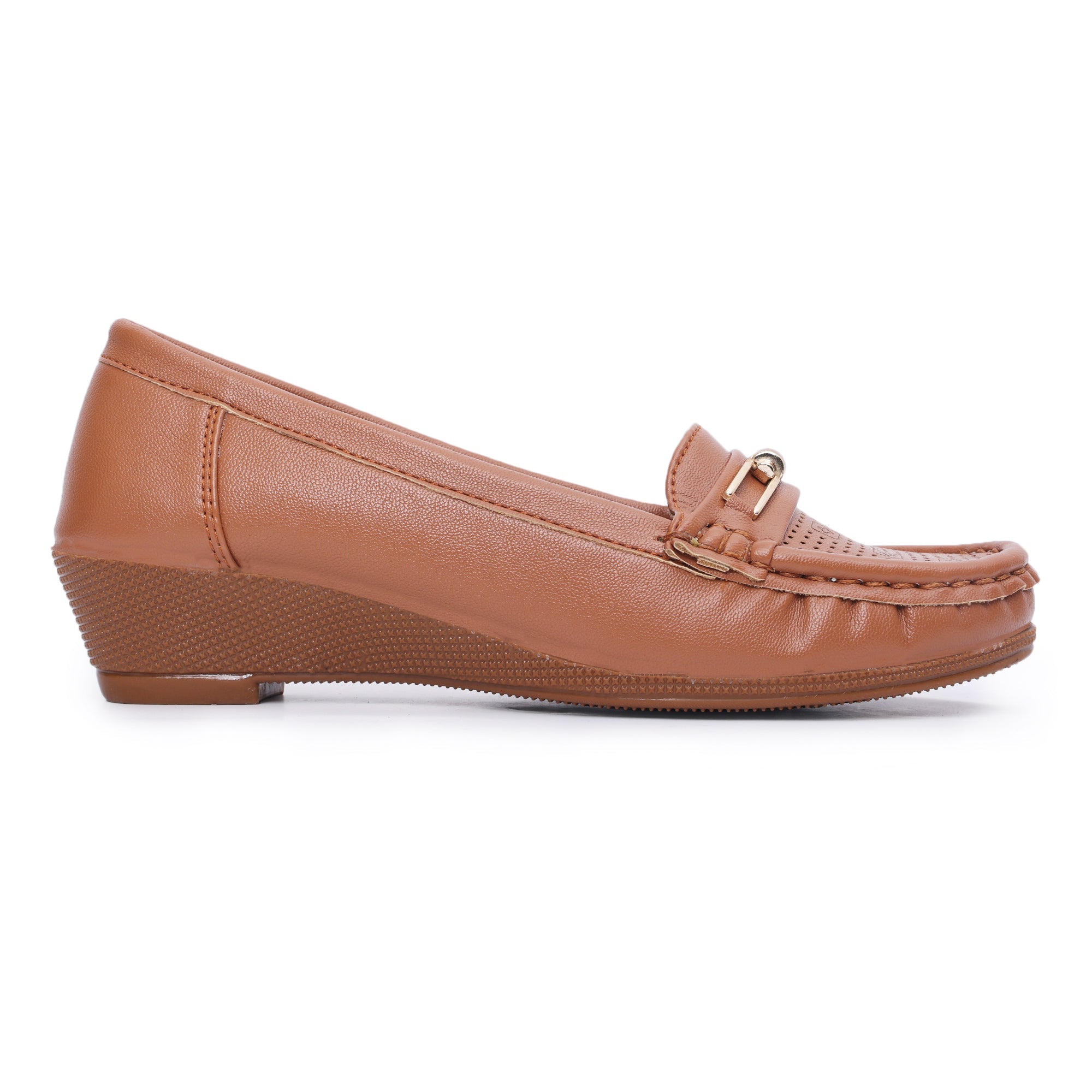 Buckle Detailed Wedge Heeled Moccasin Loafers