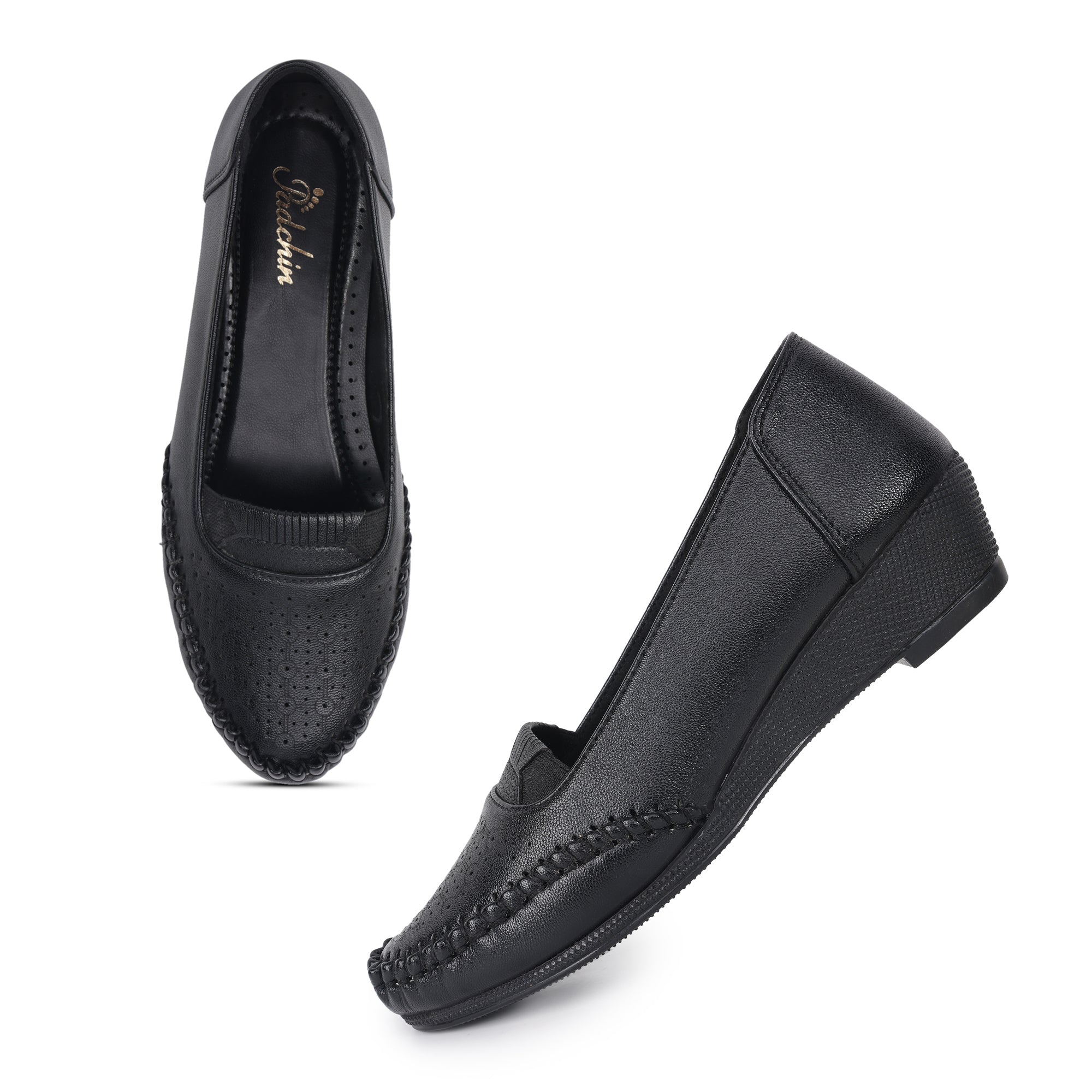 Perforation Wedge Heel Moccasin Loafers