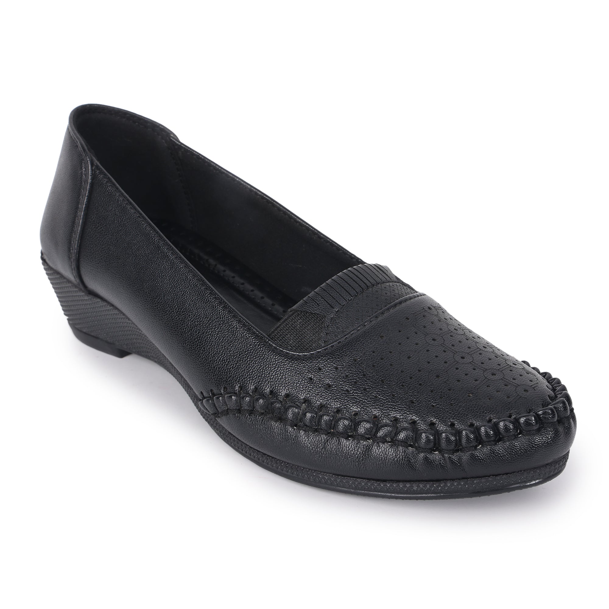 Perforation Wedge Heel Moccasin Loafers