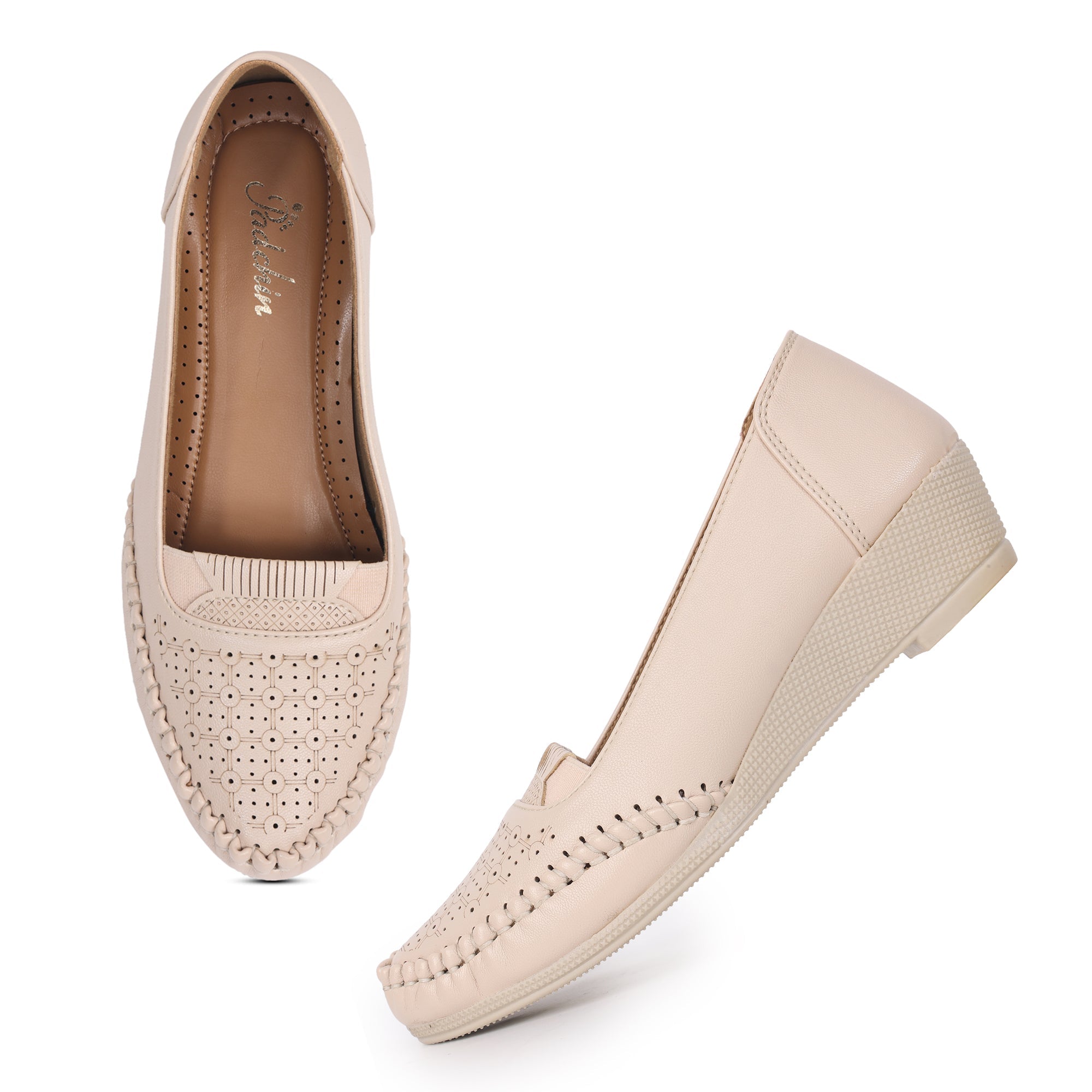 Perforation Wedge Heel Moccasin Loafers