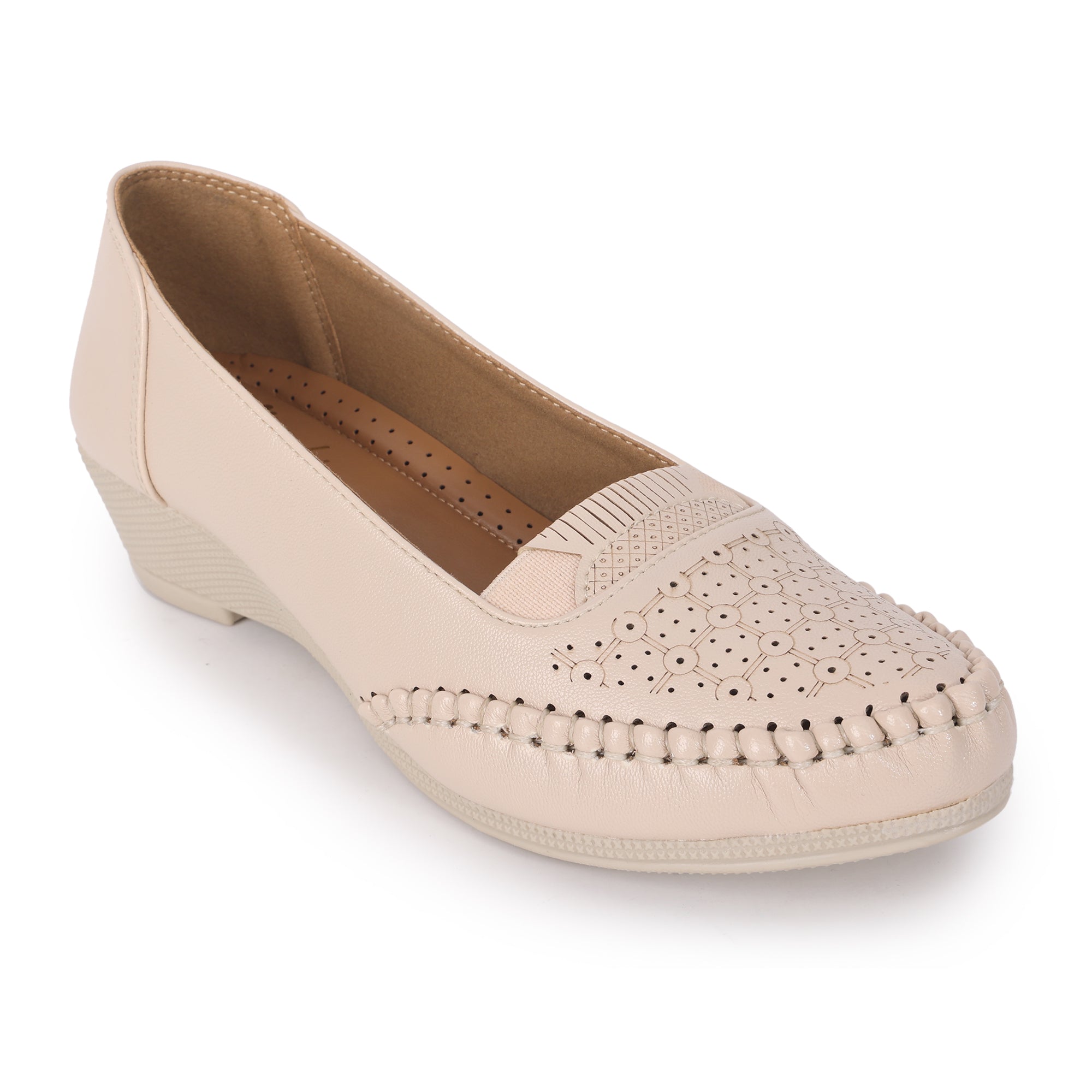 Perforation Wedge Heel Moccasin Loafers