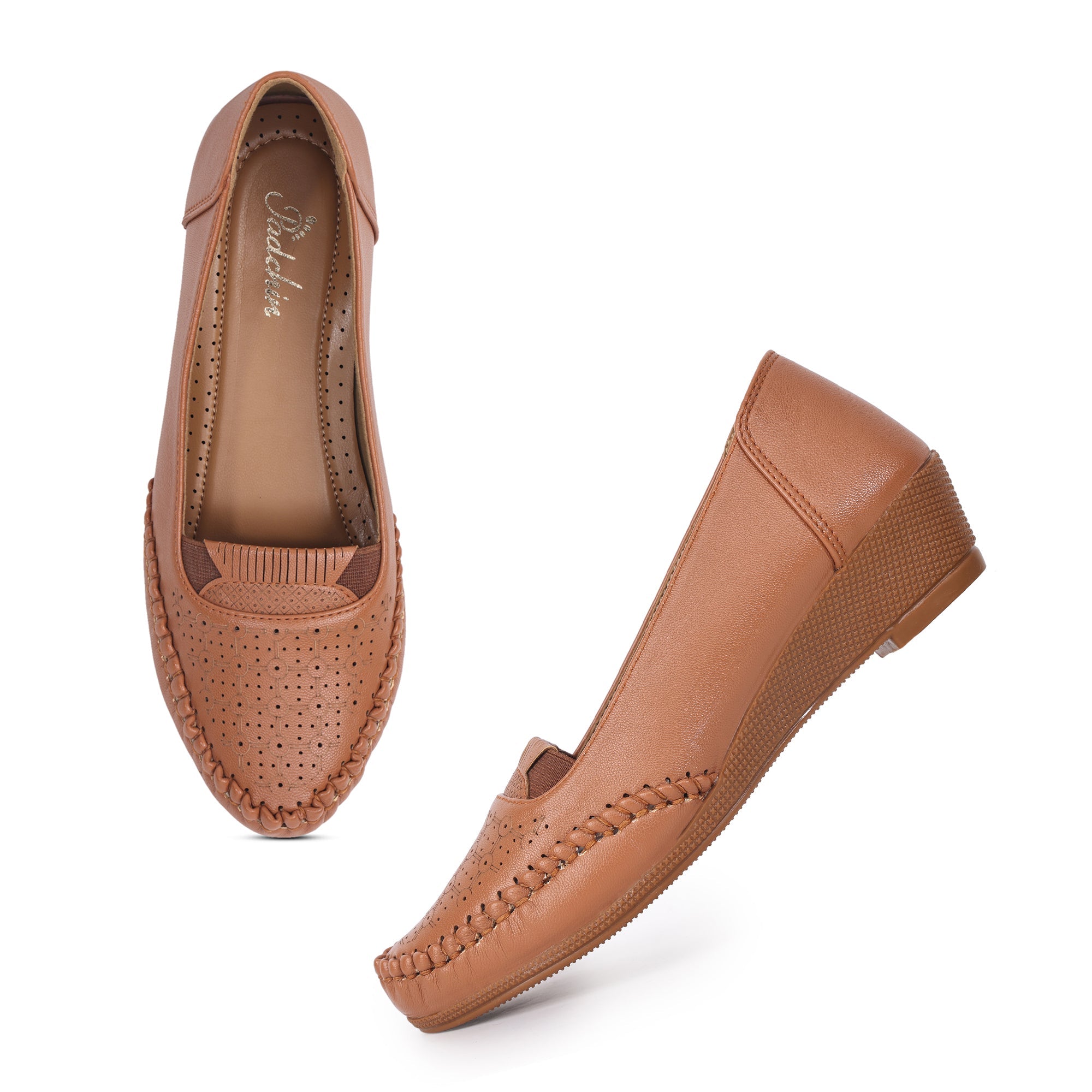 Perforation Wedge Heel Moccasin Loafers