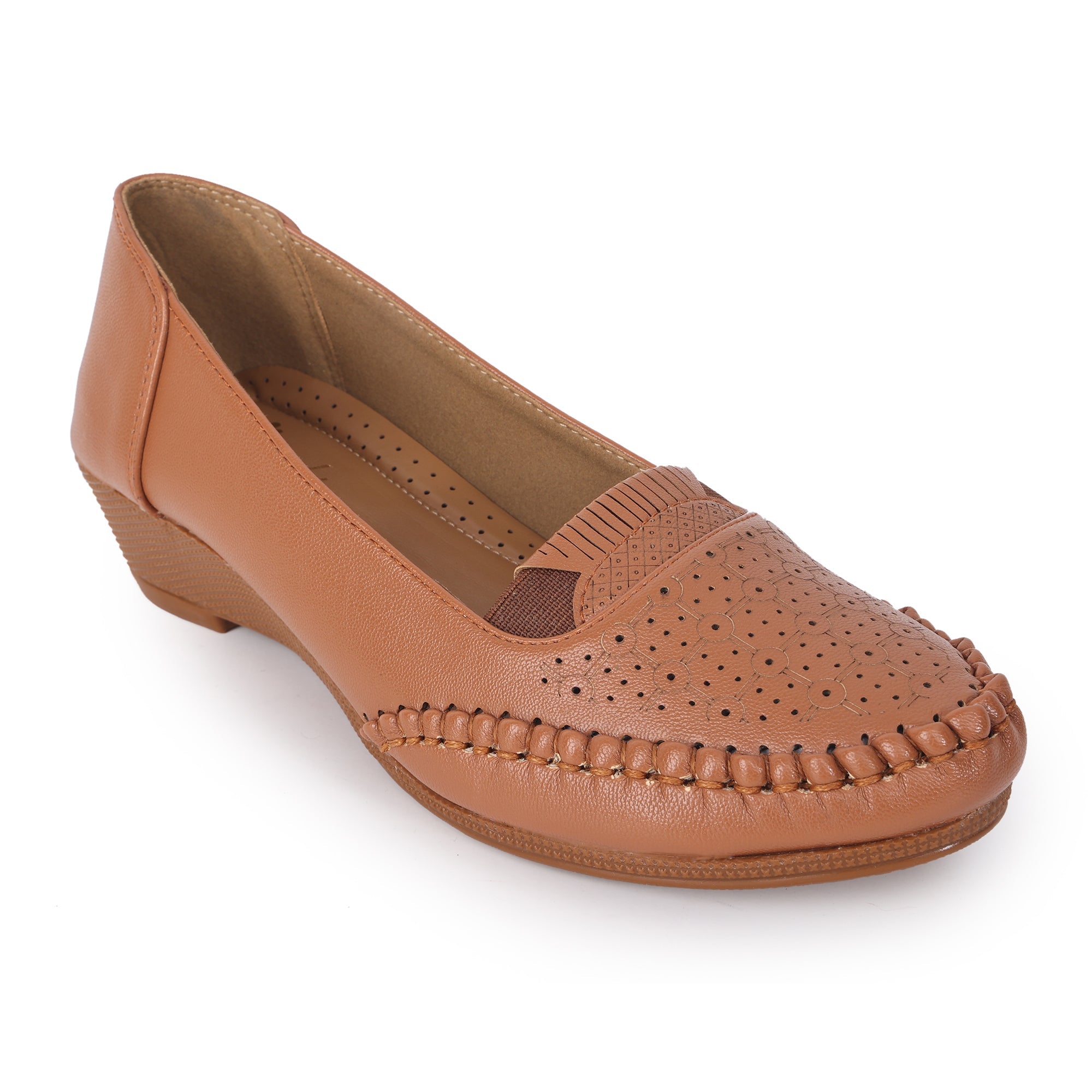 Perforation Wedge Heel Moccasin Loafers