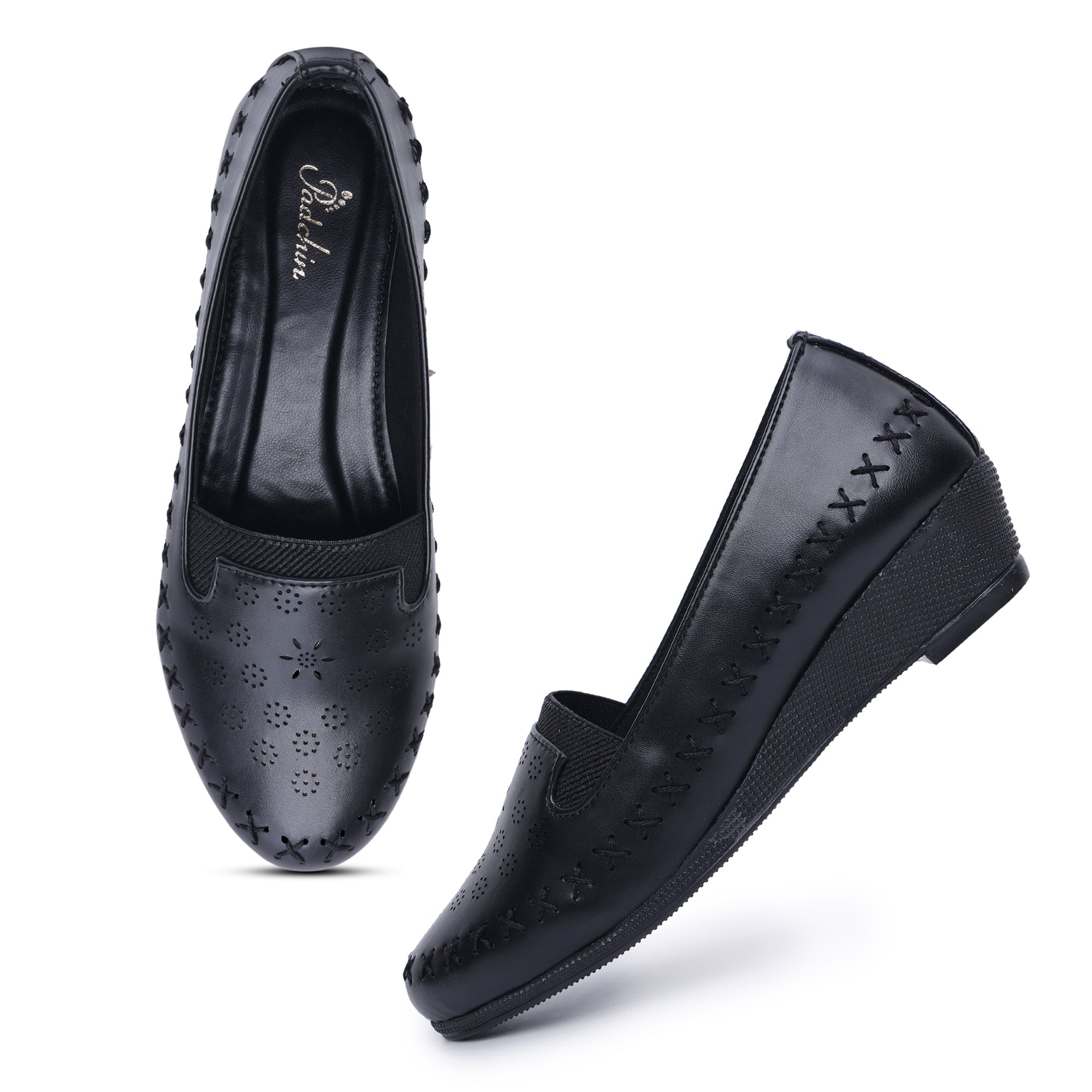 Perforations Detailed Wedge Heeled Moccasin Loafers