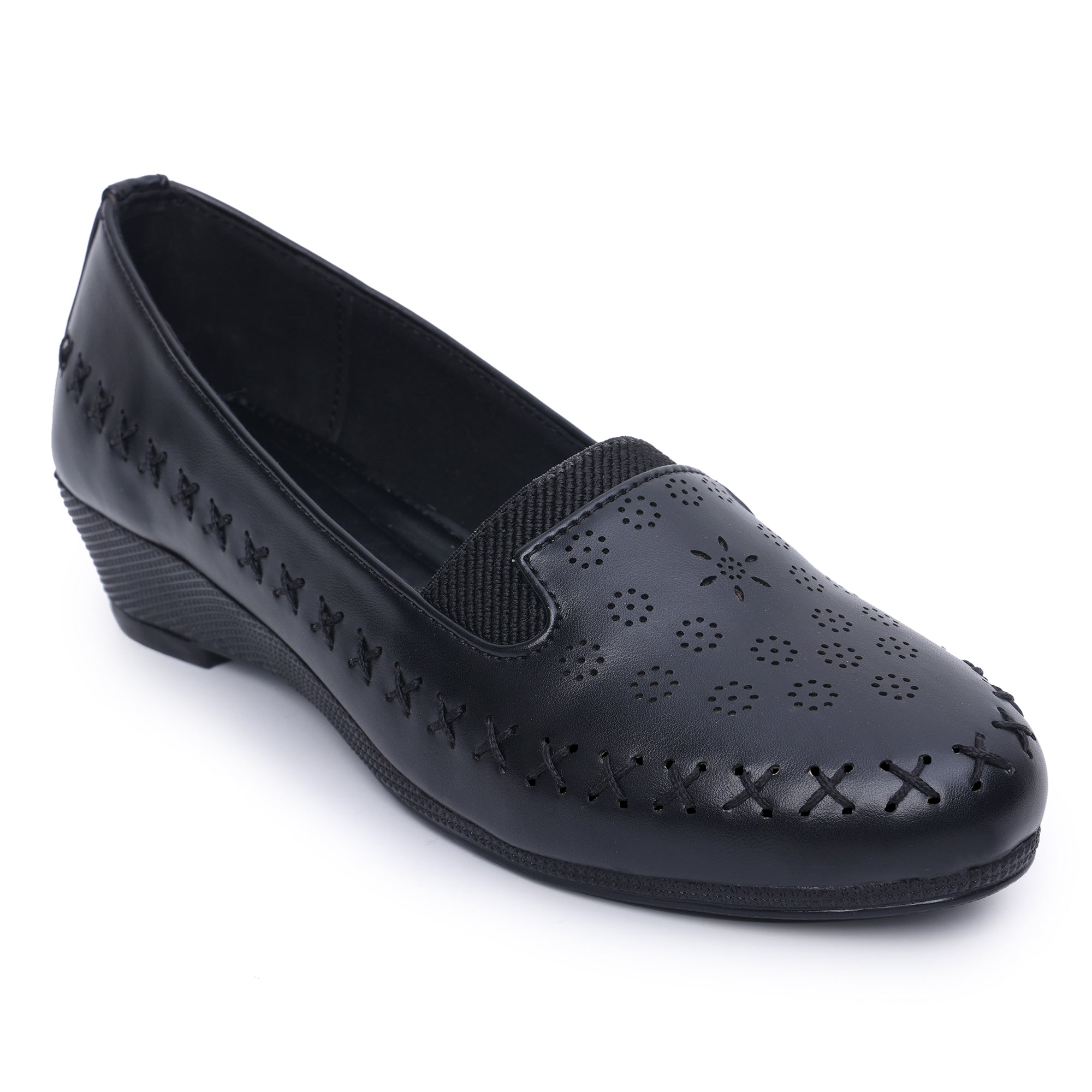 Perforations Detailed Wedge Heeled Moccasin Loafers