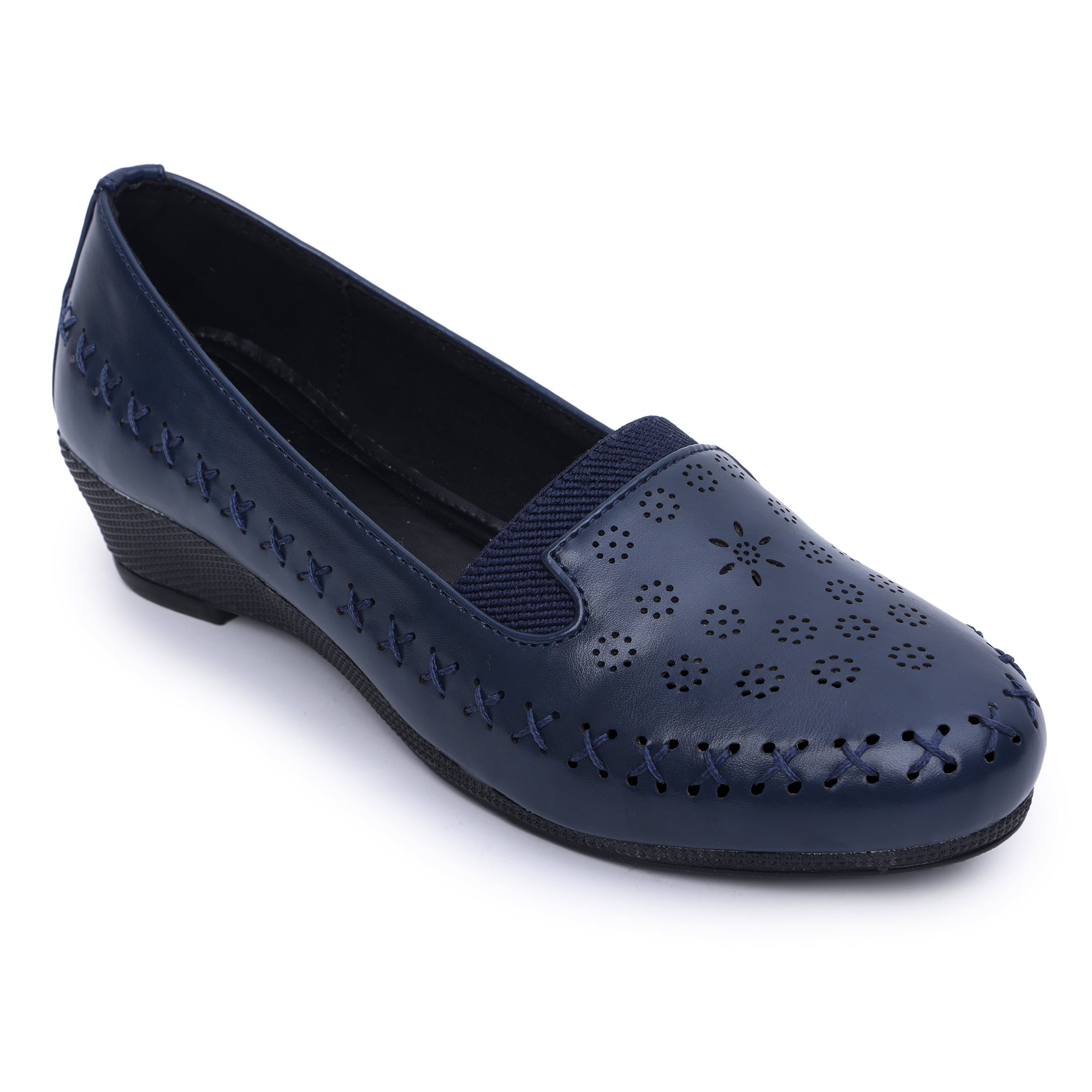 Perforations Detailed Wedge Heeled Moccasin Loafers