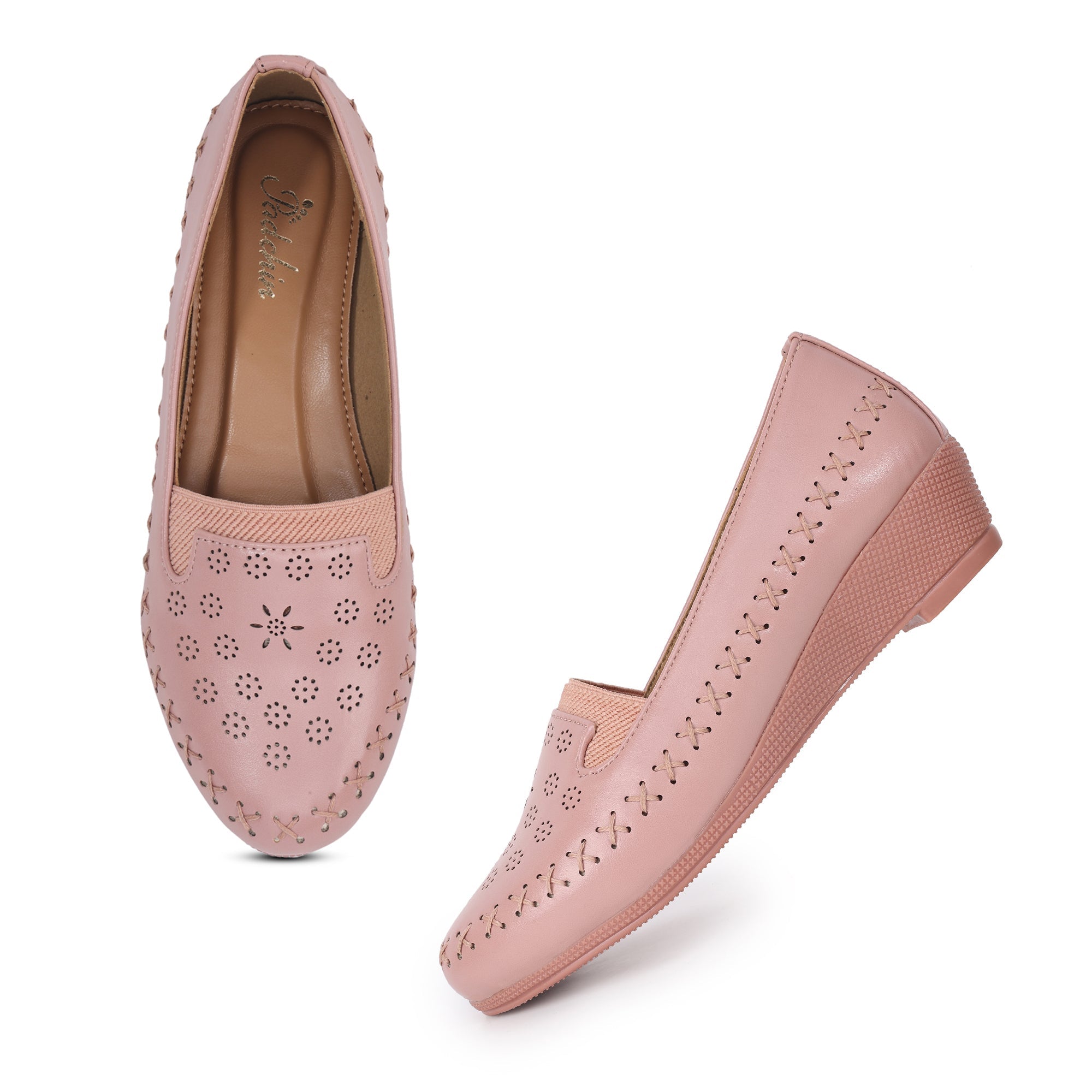 Perforations Detailed Wedge Heeled Moccasin Loafers