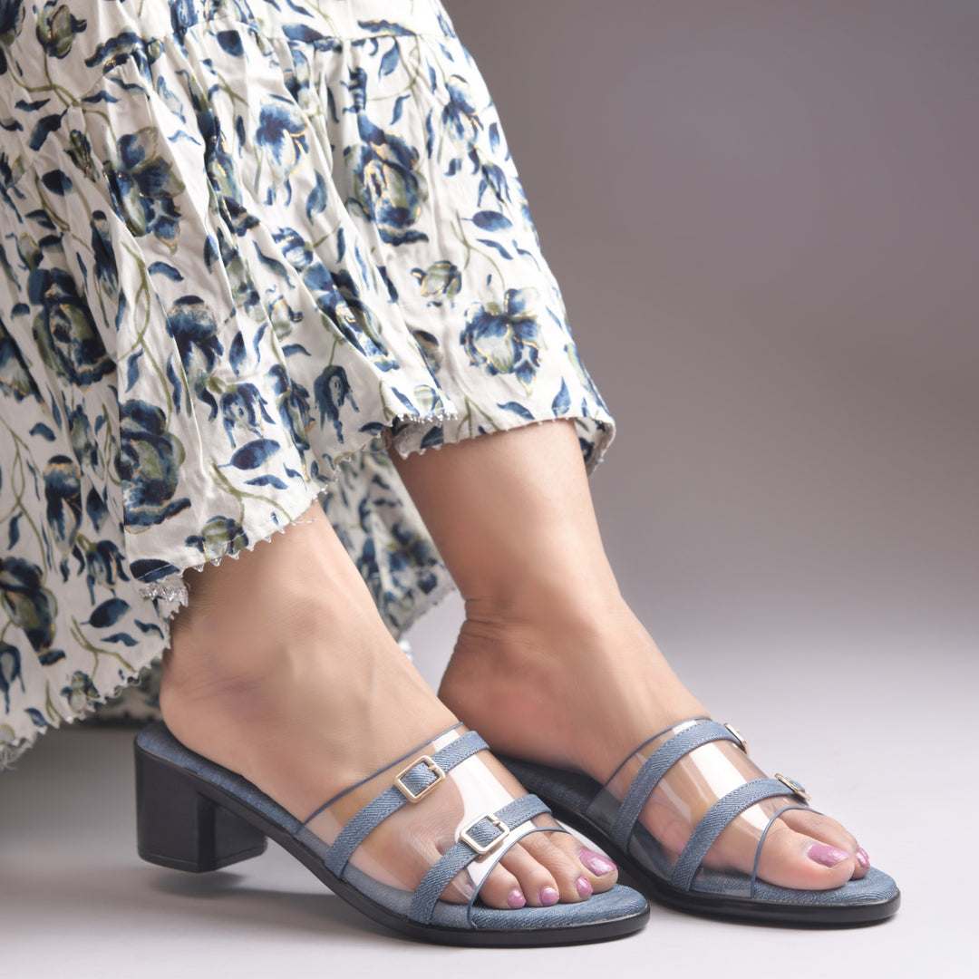 Women's Open Toe Transparent Strap Block Heel Sandals