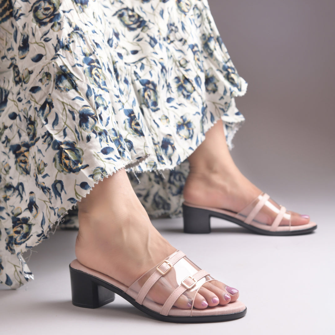 Women's Open Toe Transparent Strap Block Heel Sandals