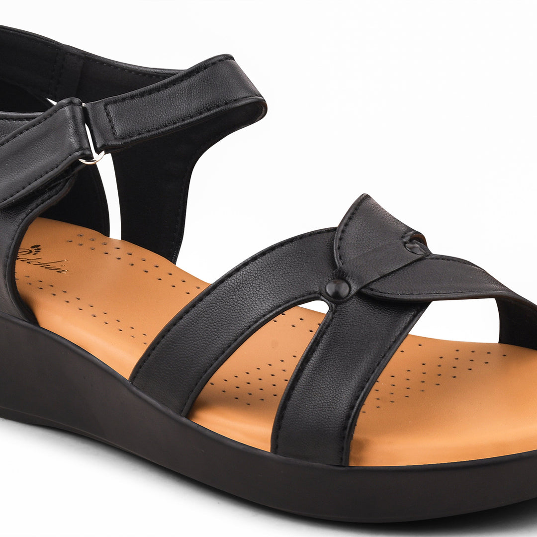 Women Casual Double Strap Black Wedge Heels Padchin