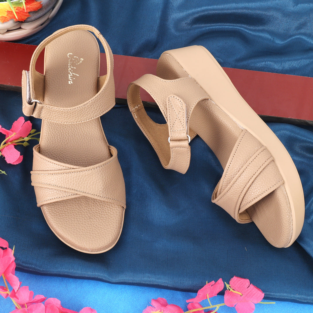 Textured Open Toe Double Strap Wedges Sandal