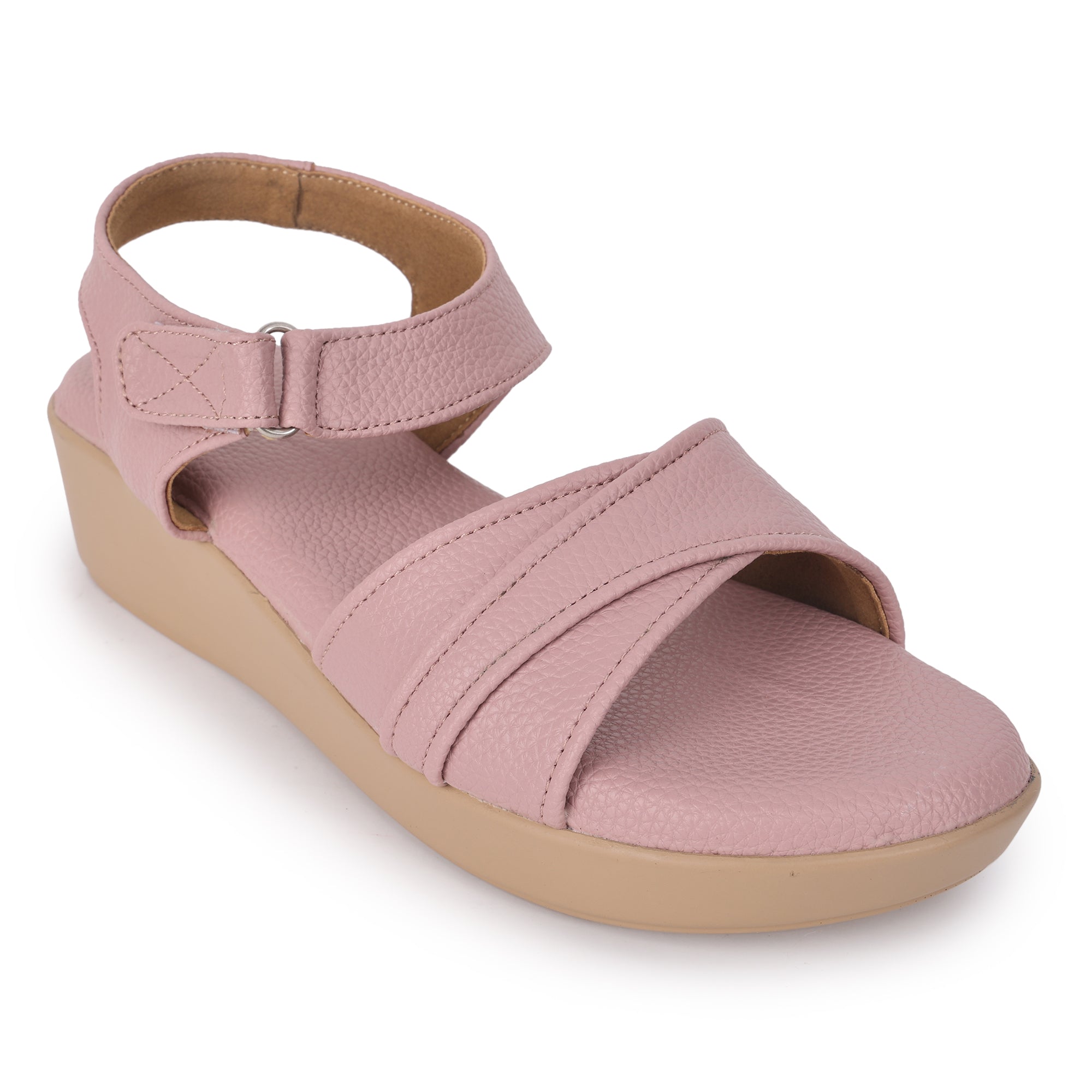 Textured Open Toe Double Strap Wedges Sandal