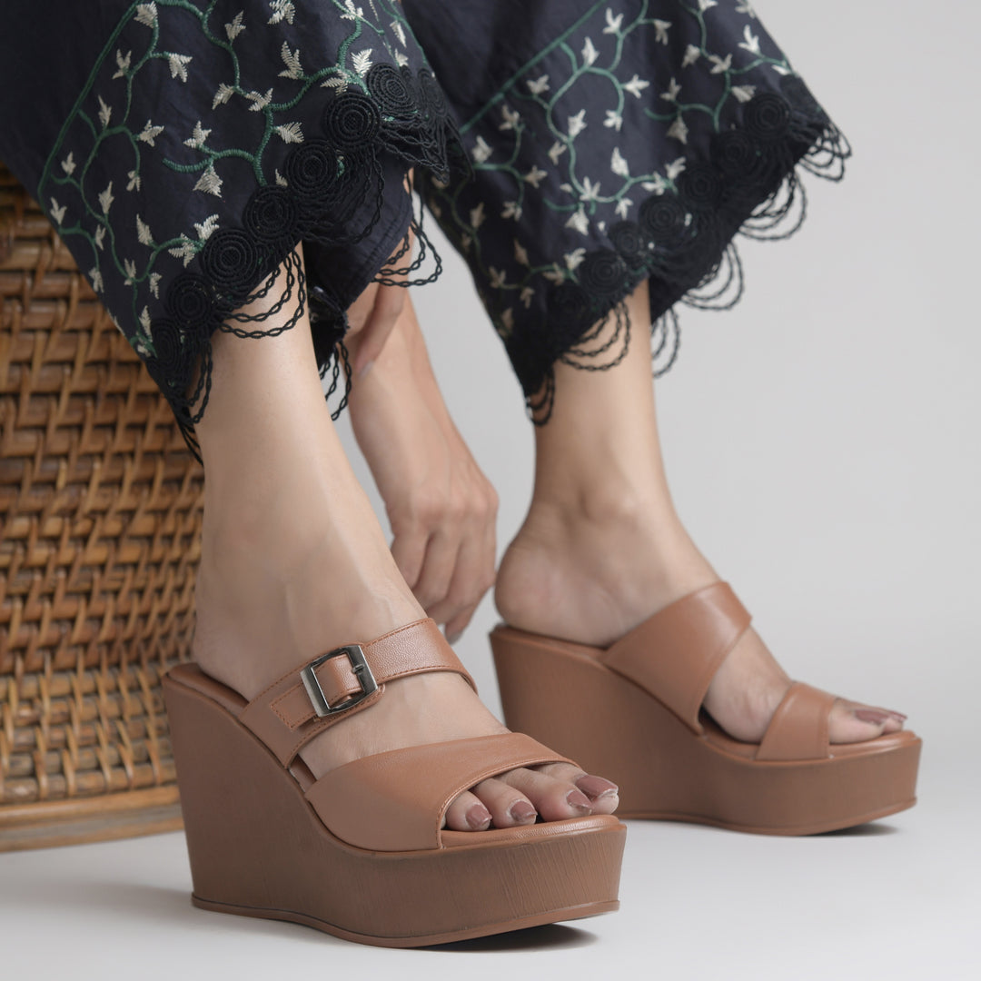 Women's Open Toe Wedge Heel With Buckle Strap Sandals