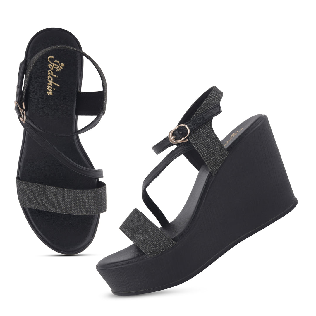 Women's Open Toe Fabric Strap Wedge Heel Sandals