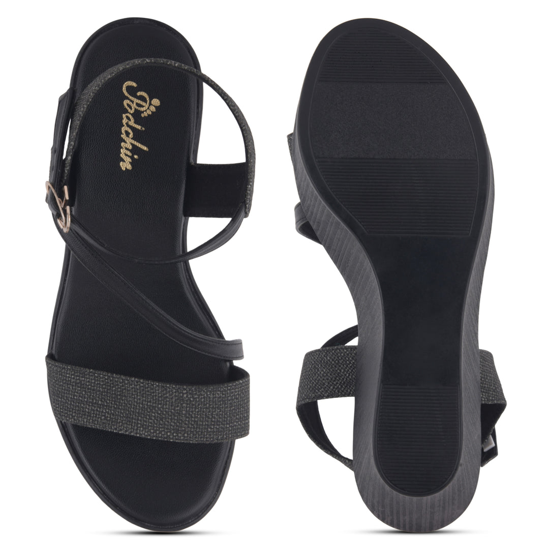 Women's Open Toe Fabric Strap Wedge Heel Sandals