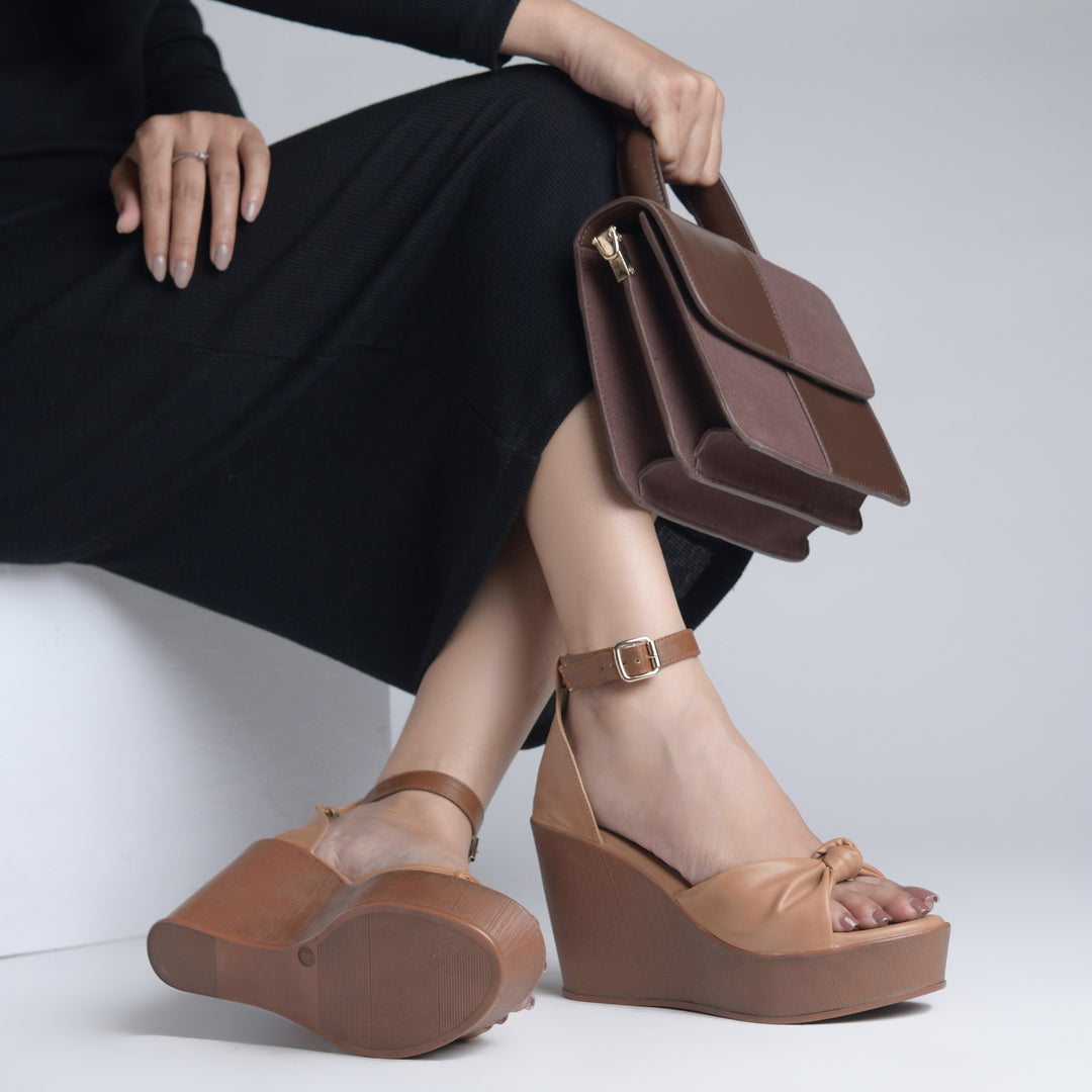 Women's Open Toe Knot Detail Wedge Heel Sandals