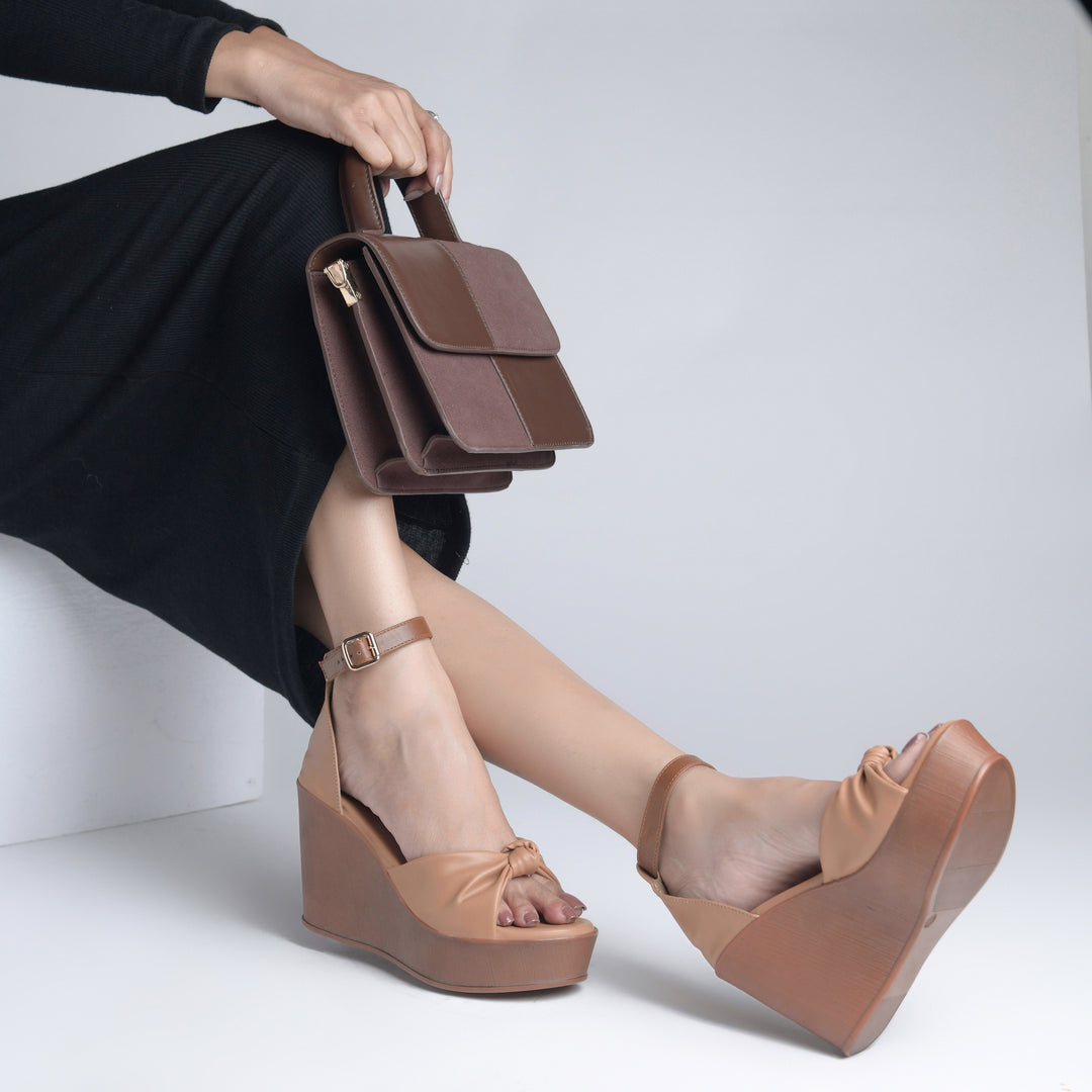 Women's Open Toe Knot Detail Wedge Heel Sandals
