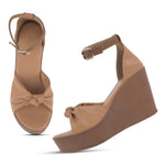 Load image into Gallery viewer, Women's Open Toe Knot Detail Wedge Heel Sandals