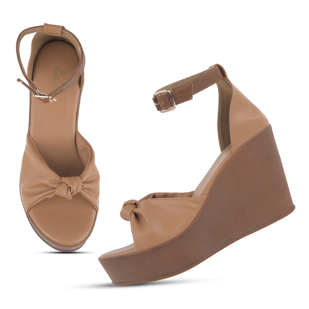 Women's Open Toe Knot Detail Wedge Heel Sandals