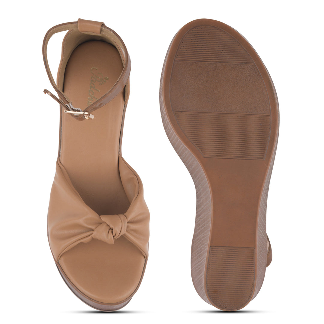 Women's Open Toe Knot Detail Wedge Heel Sandals