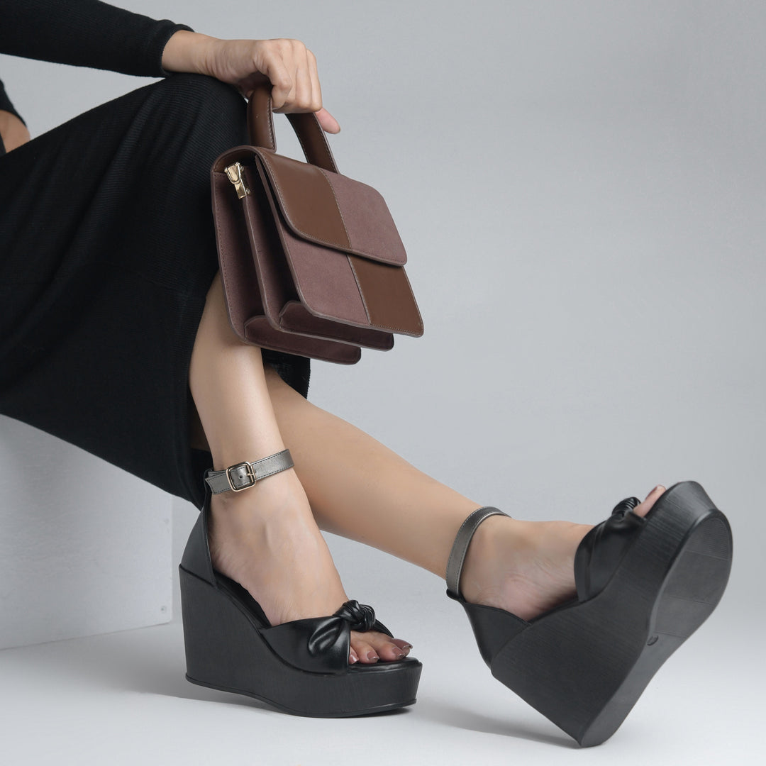 Women's Open Toe Knot Detail Wedge Heel Sandals