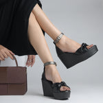 Load image into Gallery viewer, Women's Open Toe Knot Detail Wedge Heel Sandals