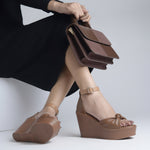 Load image into Gallery viewer, Women's Open Toe Knot Detail Wedge Heel Sandals
