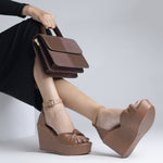 Load image into Gallery viewer, Women's Open Toe Knot Detail Wedge Heel Sandals