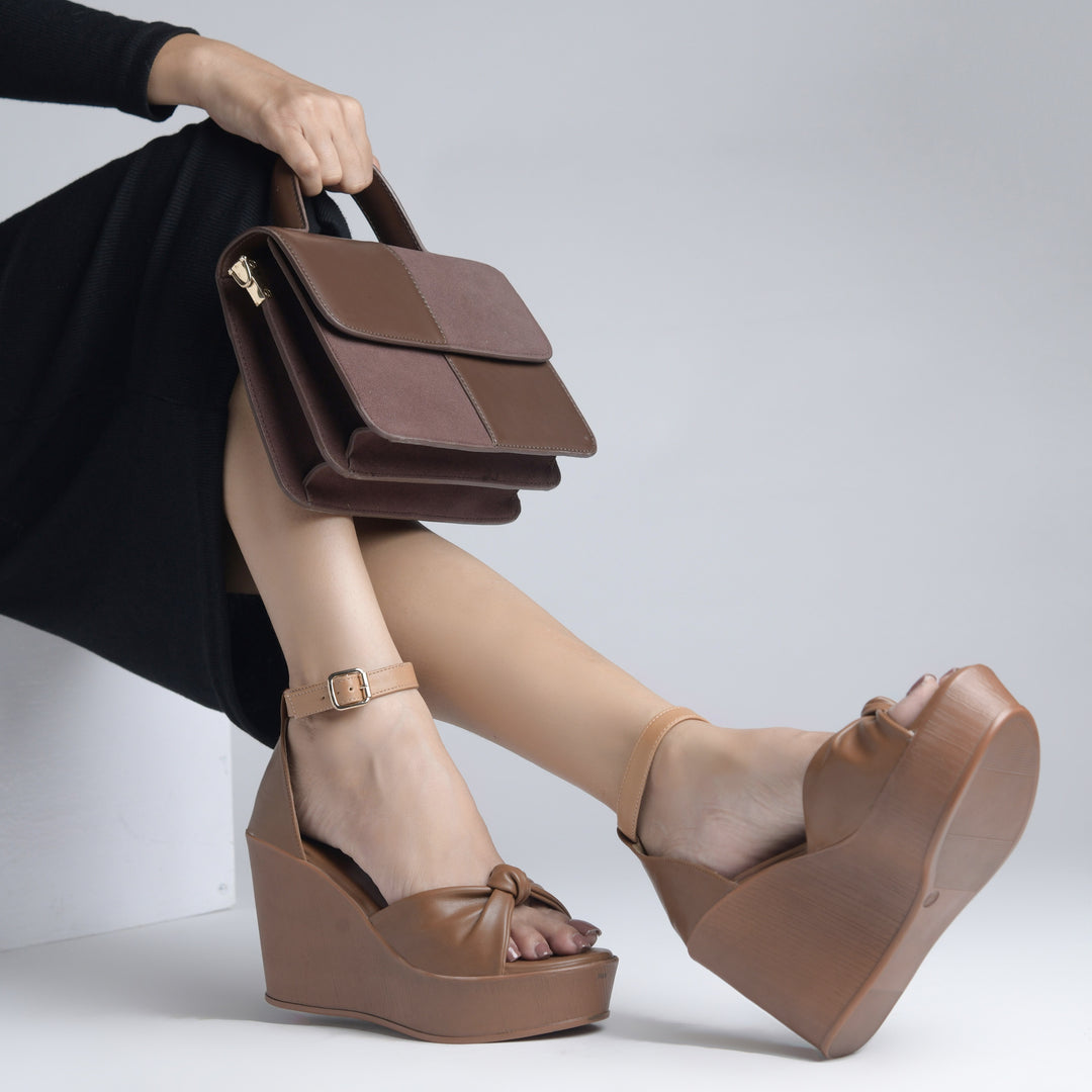 Women's Open Toe Knot Detail Wedge Heel Sandals