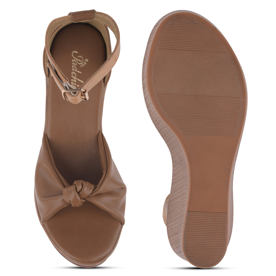 Women's Open Toe Knot Detail Wedge Heel Sandals