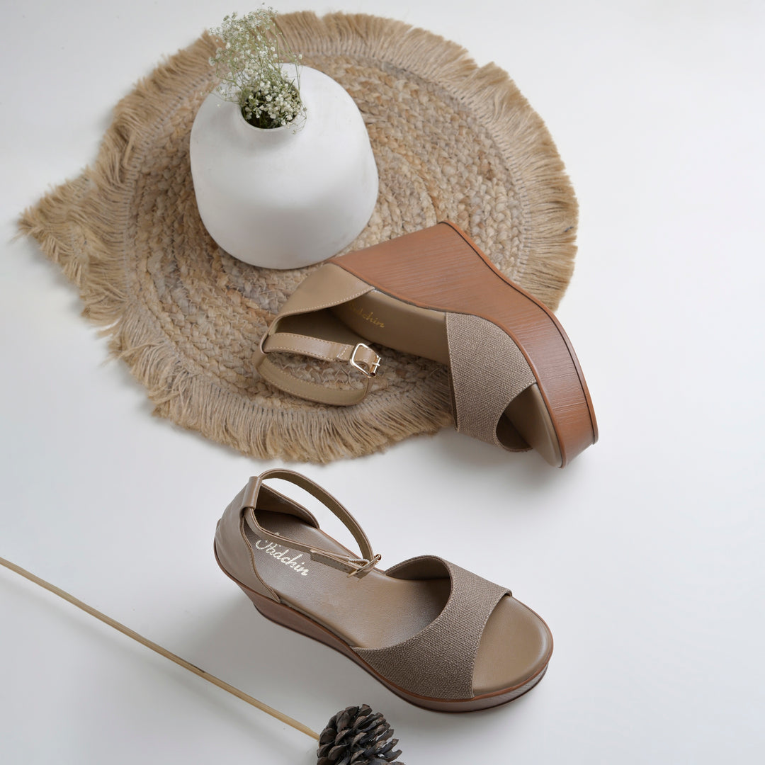 Women's Open Toe Textured Fabric Wedge Heel Sandals