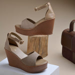 Load image into Gallery viewer, Women's Open Toe Textured Fabric Wedge Heel Sandals