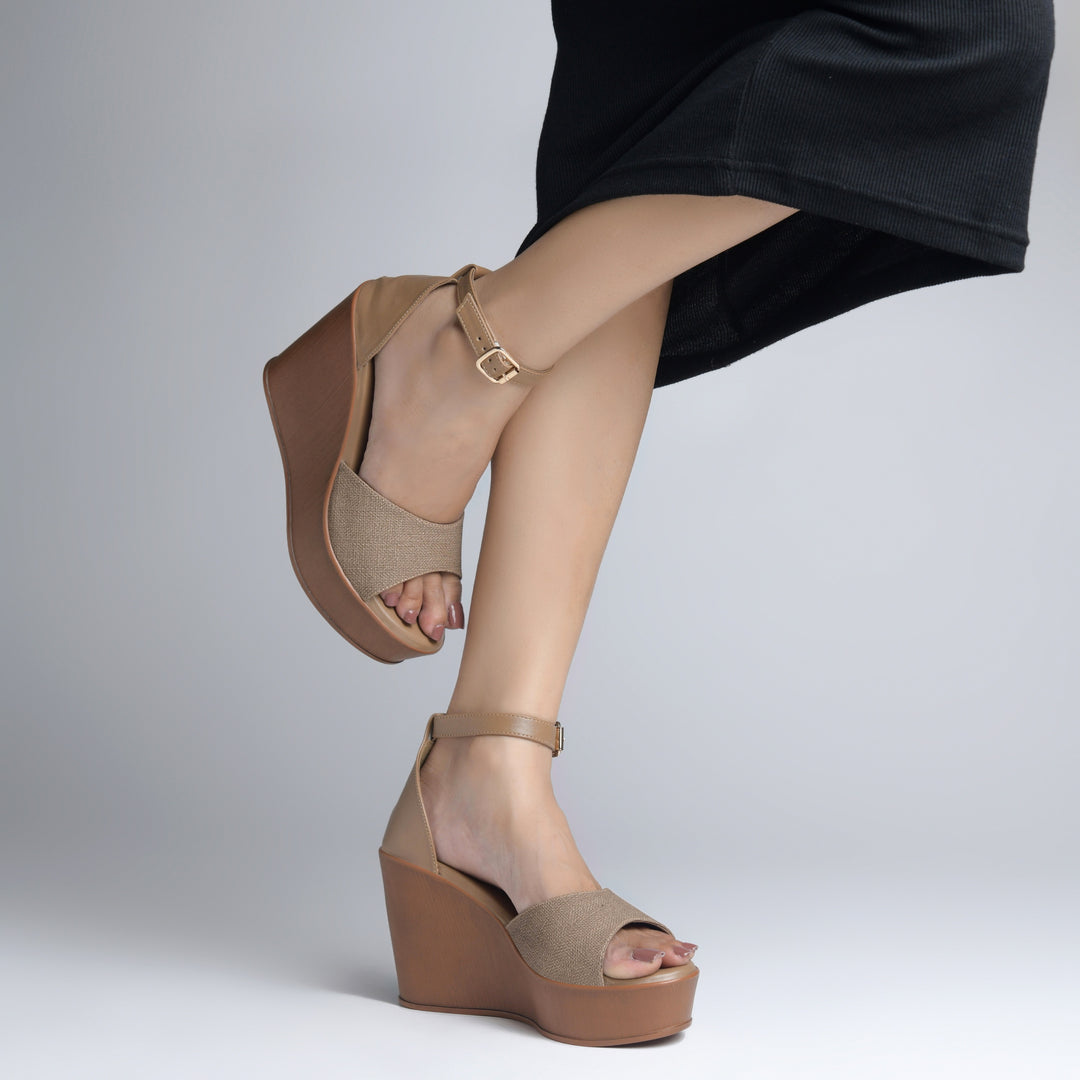 Women's Open Toe Textured Fabric Wedge Heel Sandals